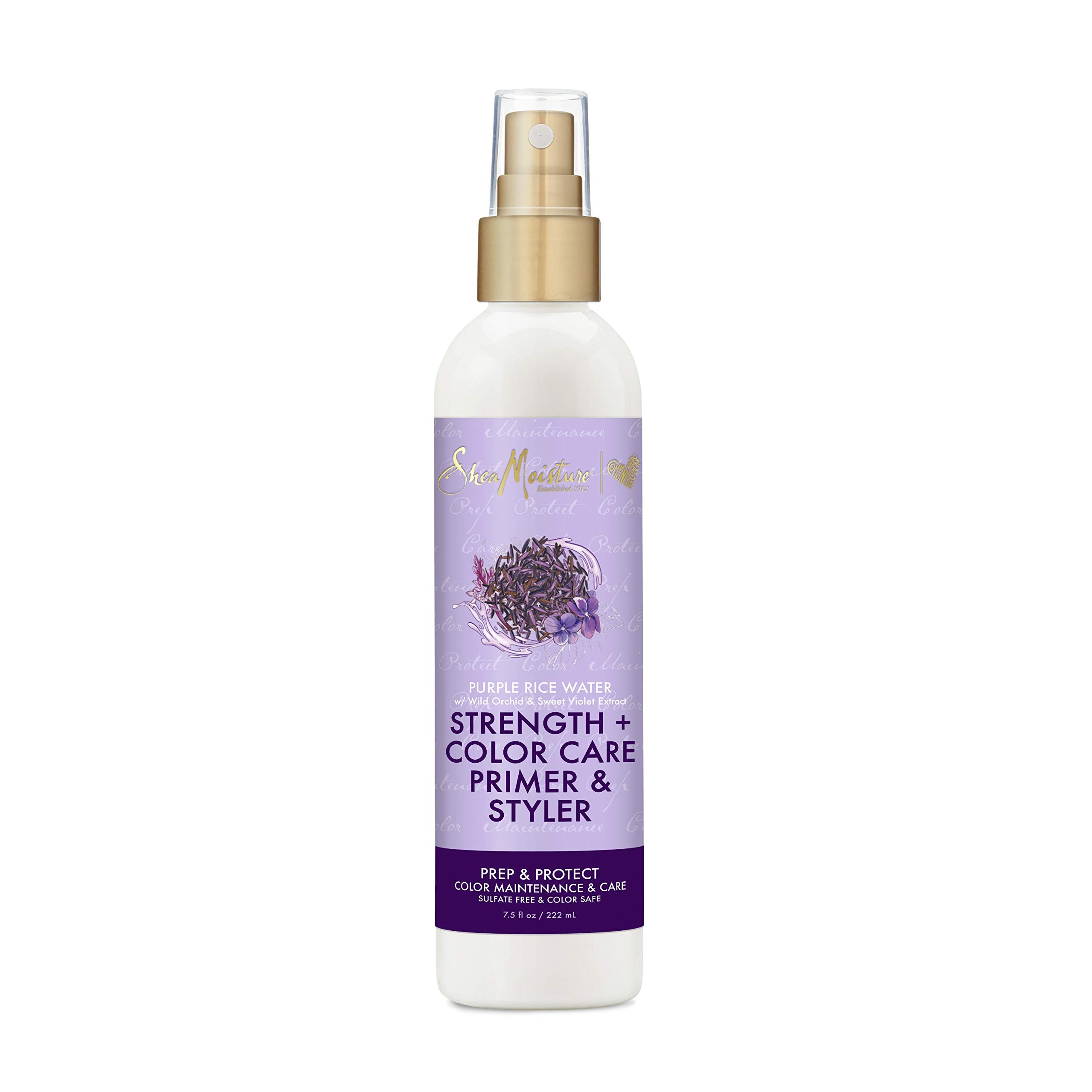 Sheamoisture Strength And Color Care Primer And Styler Hairspray For Damaged Hair Purple Rice Water To Prep And Protect 7.5 Oz