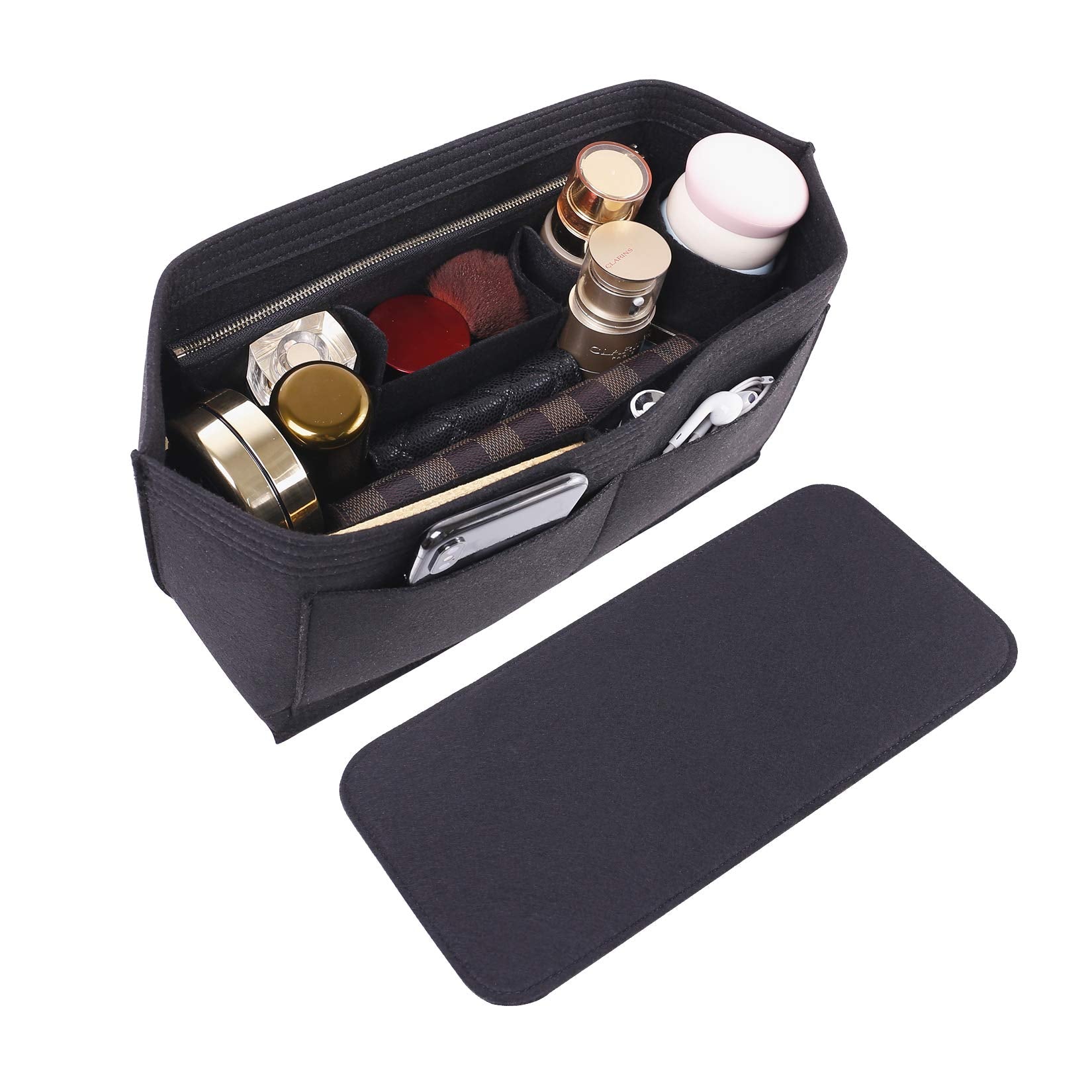 Doxo Purse Organizer Insert for Handbags & Base Shaper 2pc Set, Felt Neverfull MM Organizer Insert, Tote Bag Organizer with Zipp