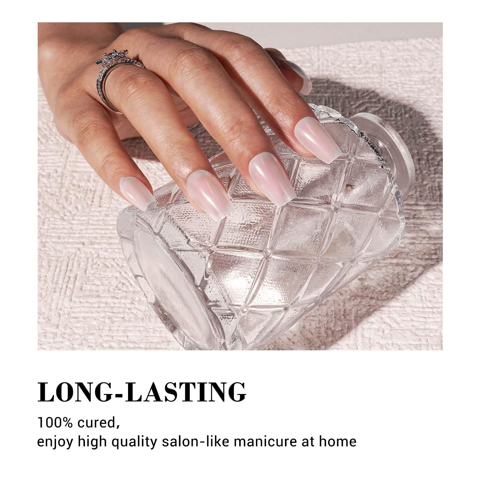 Melodysusie Semi Cured Gel Nail Strips (Glazed Donut Pearl White)- Works With Nail Lamp, Salon-Quality, Long Lasting, Easy To Ap