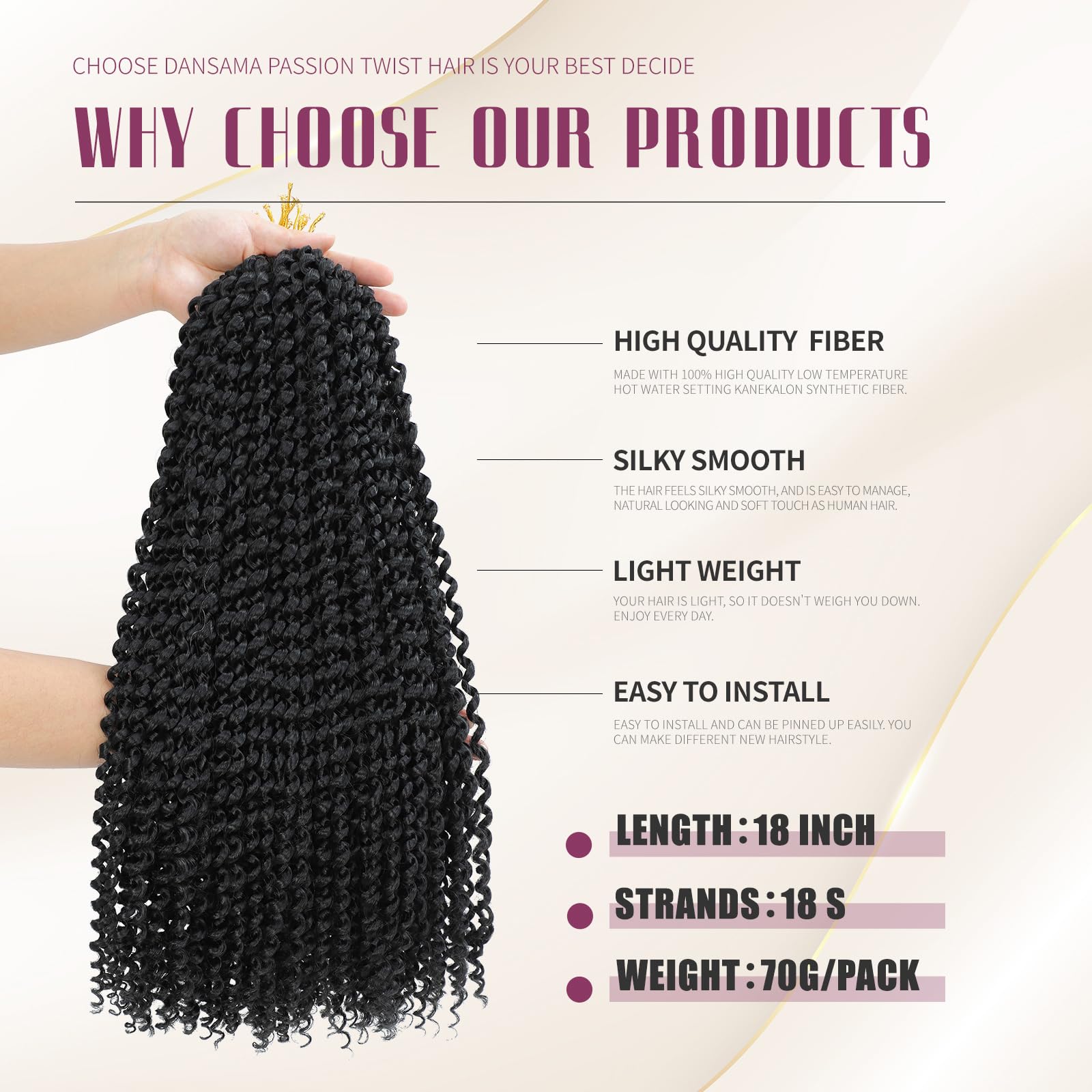 Dansama Passion Twist Hair Water Wave Braiding Hair For Butterfly Style Crochet Braids Bohemian Hair Extensions (18Inch (Pack Of