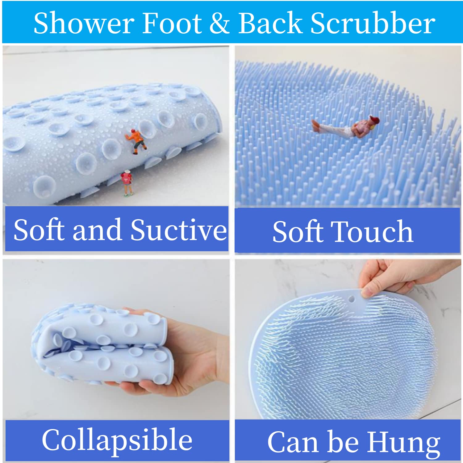 Yvpsi Shower Foot & Back Scrubber, Wall Mounted Massage Pad, Silicone Bath Massage Cushion Brush With Suction Cups For Body Scru