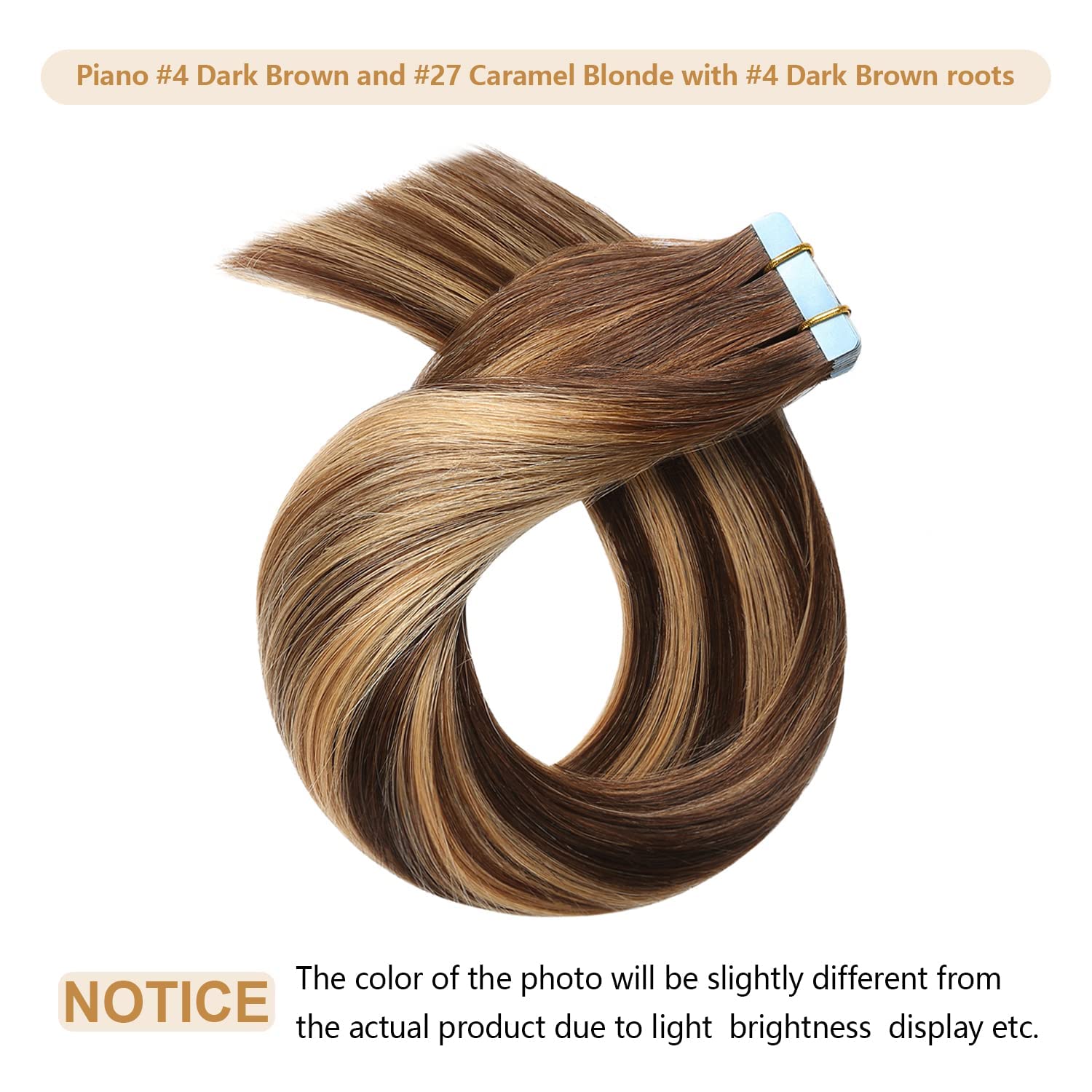 Yilite Tape In Hair Extensions Human Hair 12Inch 20Pcs 40G Balayage Dark Brown To Caramel Blonde, #P4-27-T4 Balayage Chocolate B