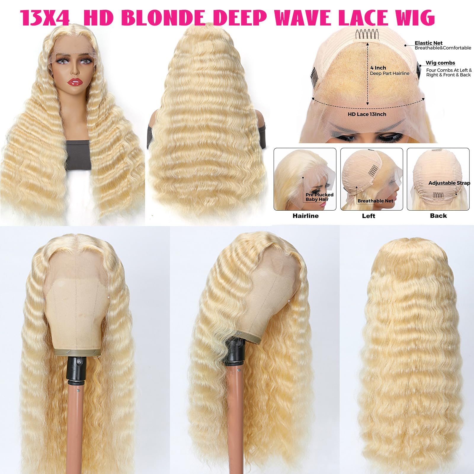 13X4 Hd Blonde Lace Front Wigs Human Hair, Pre Plucked 150 Density 613 Deep Wave Lace Front Wigs Hd Transparent Undetectable Mel