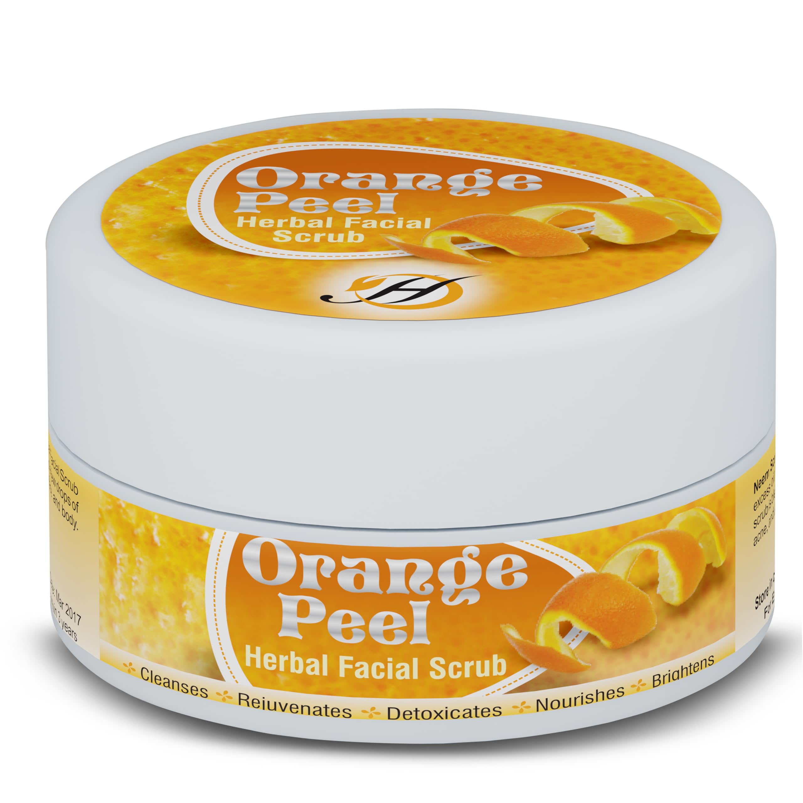 Herboganic Orange Peel Herbal Facial Scrub - Natural Citrus Exfoliants for Gentle Skin Cleansing and Rejuvenation - Suitable for