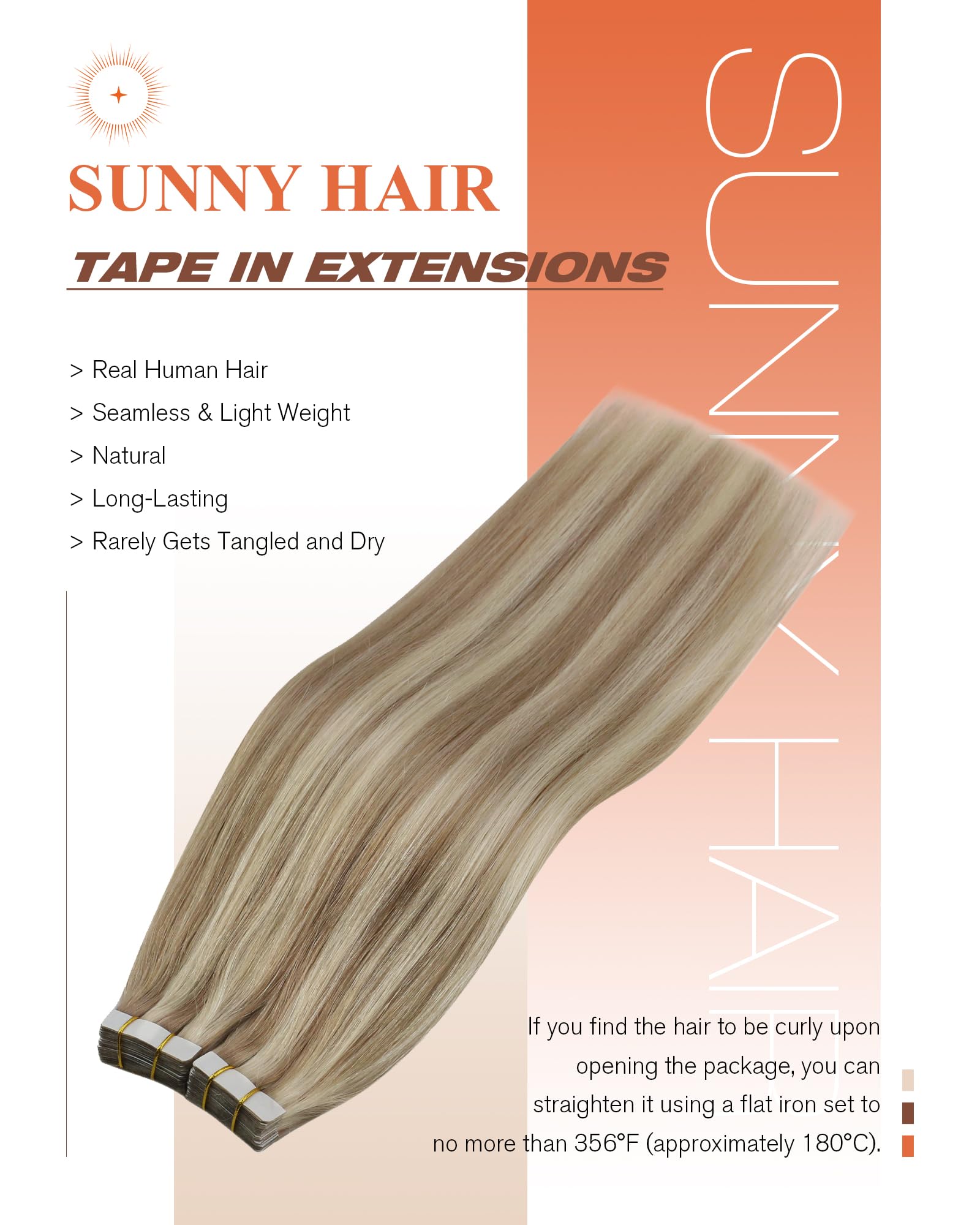 Sunny Hair Tape in Hair Extensions Real Human Hair Invisible Remy Hair Extensions Tape ins for Women Lightest Brown Highlight Pl