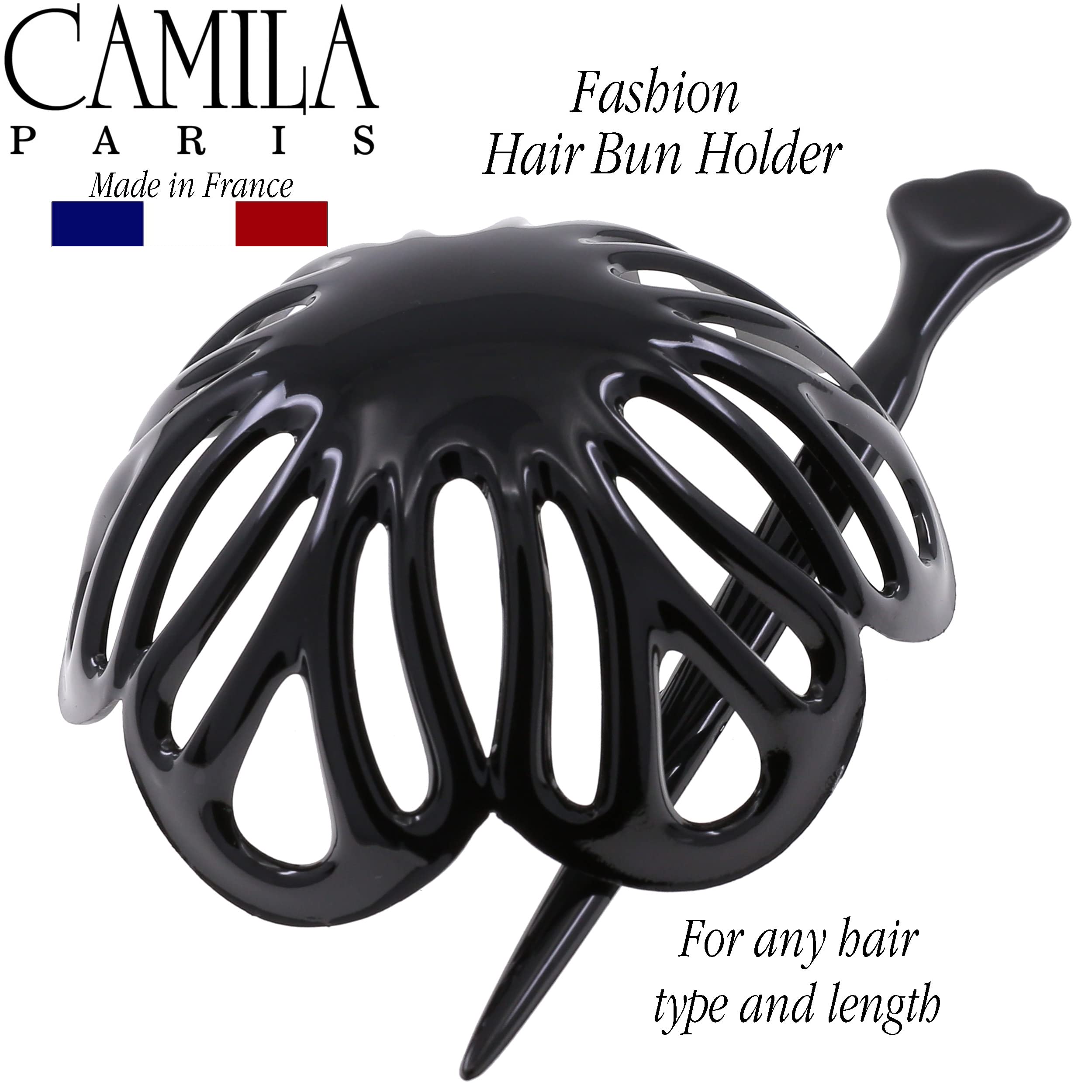 Camila Paris Nv150 Hair Bun Maker For Women, Black Round Dome Clip For Updo Styling, No Slip French Bun Accessories, Made In Fra