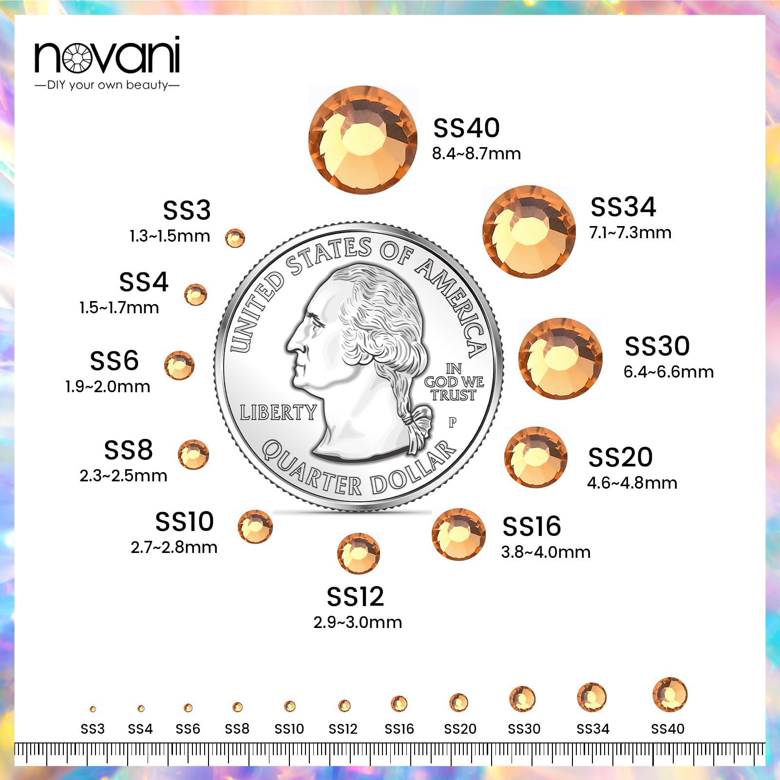 Novani Brown Rhinestones Flatback Rhinestones Glass Nail Gems Stones Jewels Round Gemstones Non-Hotfix Crystal,SS10,1440 Pieces,