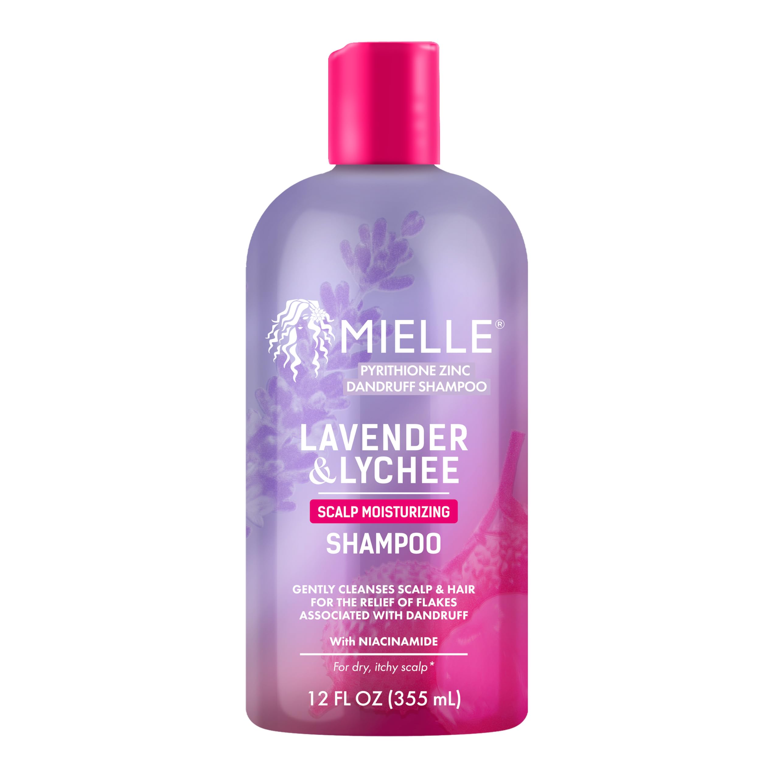 Mielle Organics Lavender & Lychee Scalp Moisturizing Shampoo with 1% Pyrithione Zinc - Anti-Dandruff Shampoo for Flake & Itch Re