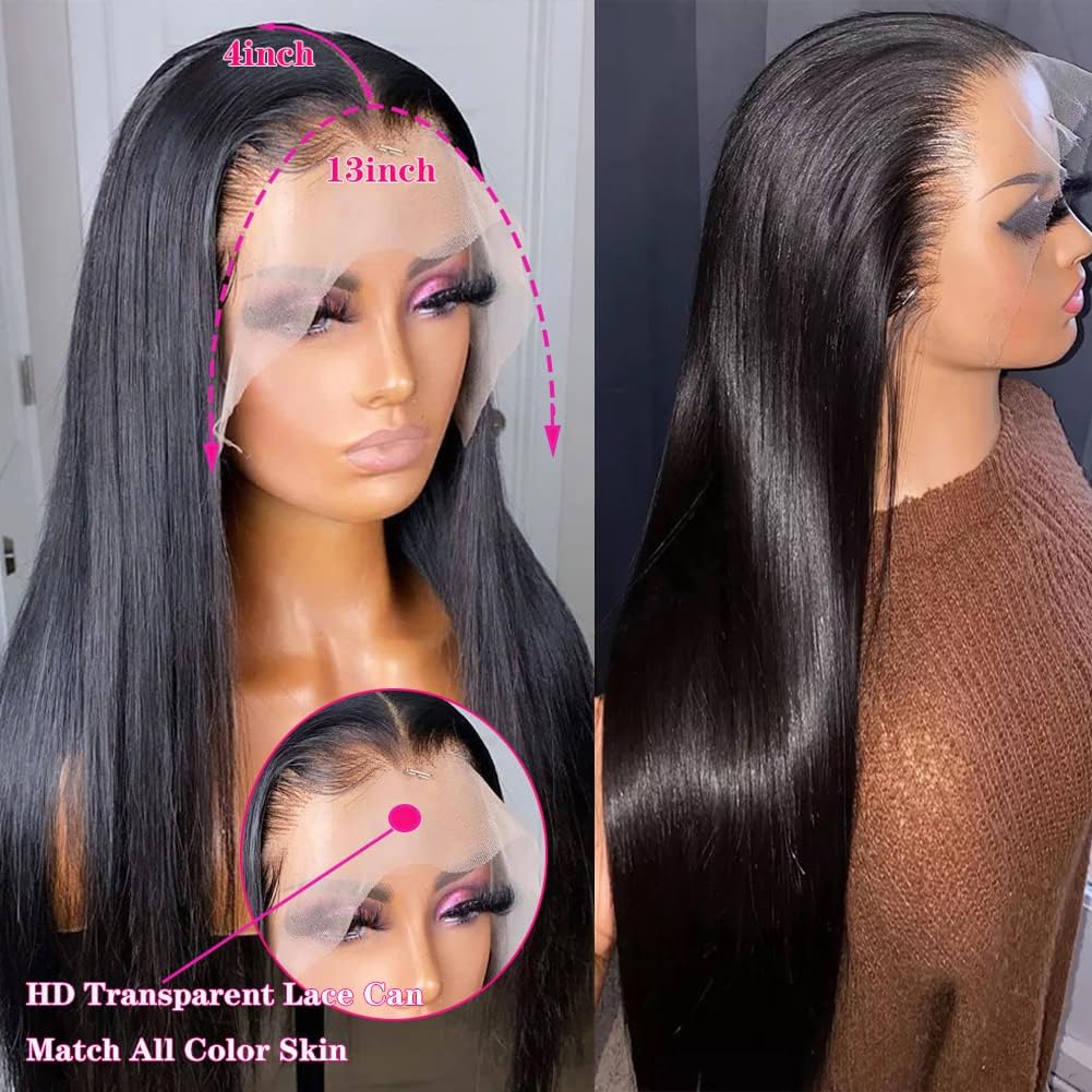 Lace Front Wigs Human Hair Straight Human Hair 13X4 Lace Frontal Wigs For Women With Baby Hair 180% Density Transparent Brazilia