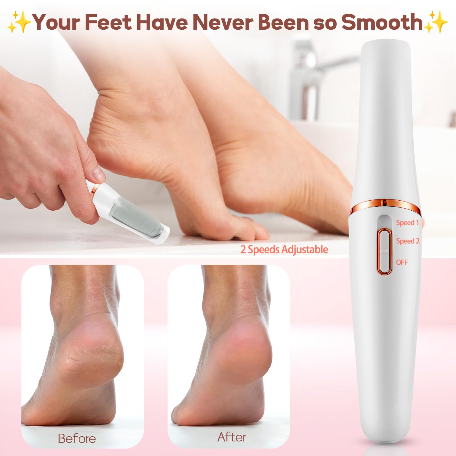 ZABOUL Electric Foot Callus Remover, Callus Remover for Feet Rechargeable Portable Pedicure Tool Kit, Smooth Pedicure Wand for F