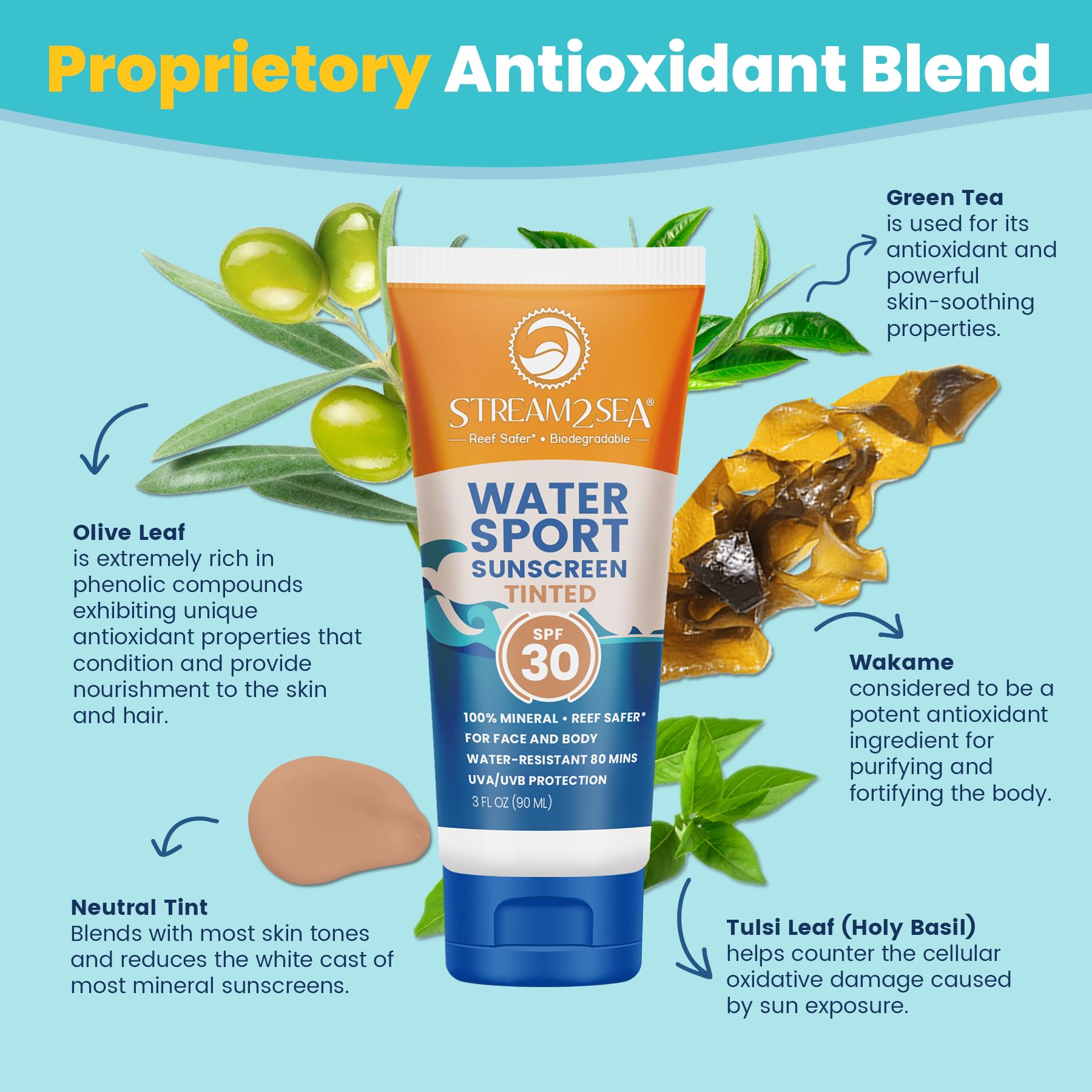 STREAM 2 SEA SPF 20 Tinted Sunscreen Biodegradable and Reef Safe, 1 Fl oz Travel Size Pack of 3, Paraben Free Non Greasy and Moi
