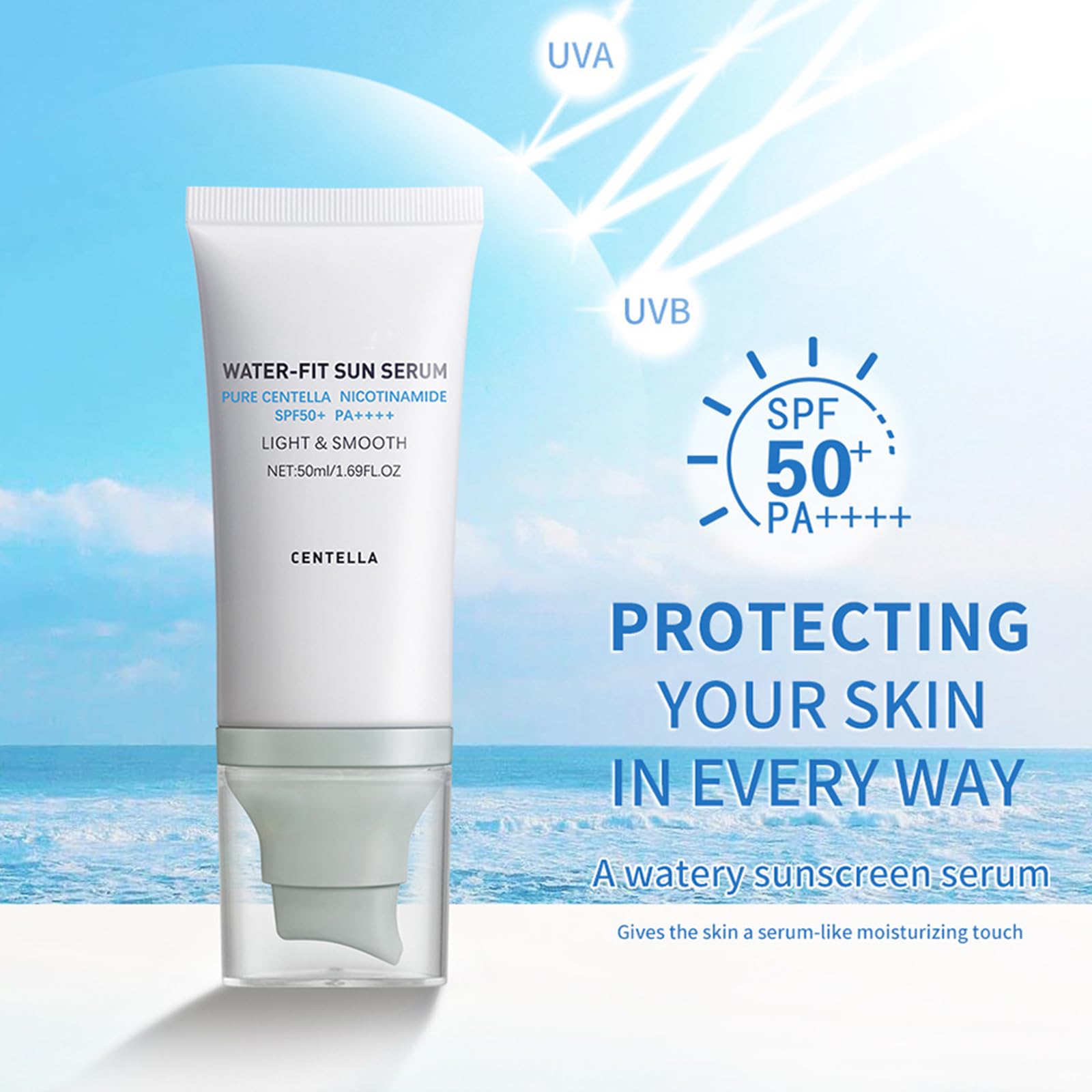 2 Pcs ??????????????   Sunscreen SPF50 PA++++, 50ML Cen-tella Madagascar Face Sun Screen Long-Lasting Protection, Hyalu Cica Wat