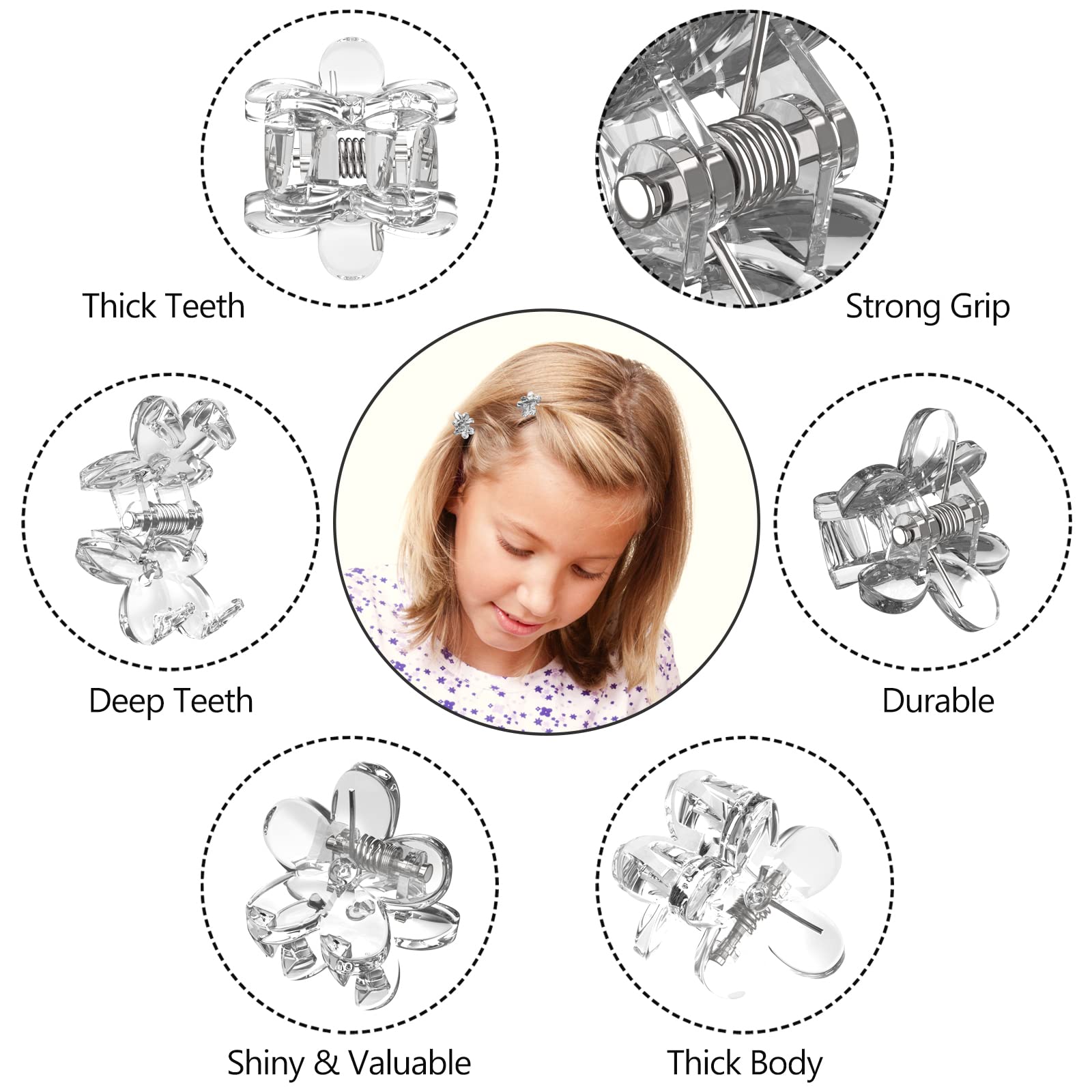 Adrione Clear Mini Hair Clips - 100 Pack Small Decorative Flower Clips For Women, Girls, Teens, Kids, Baby, Toddler