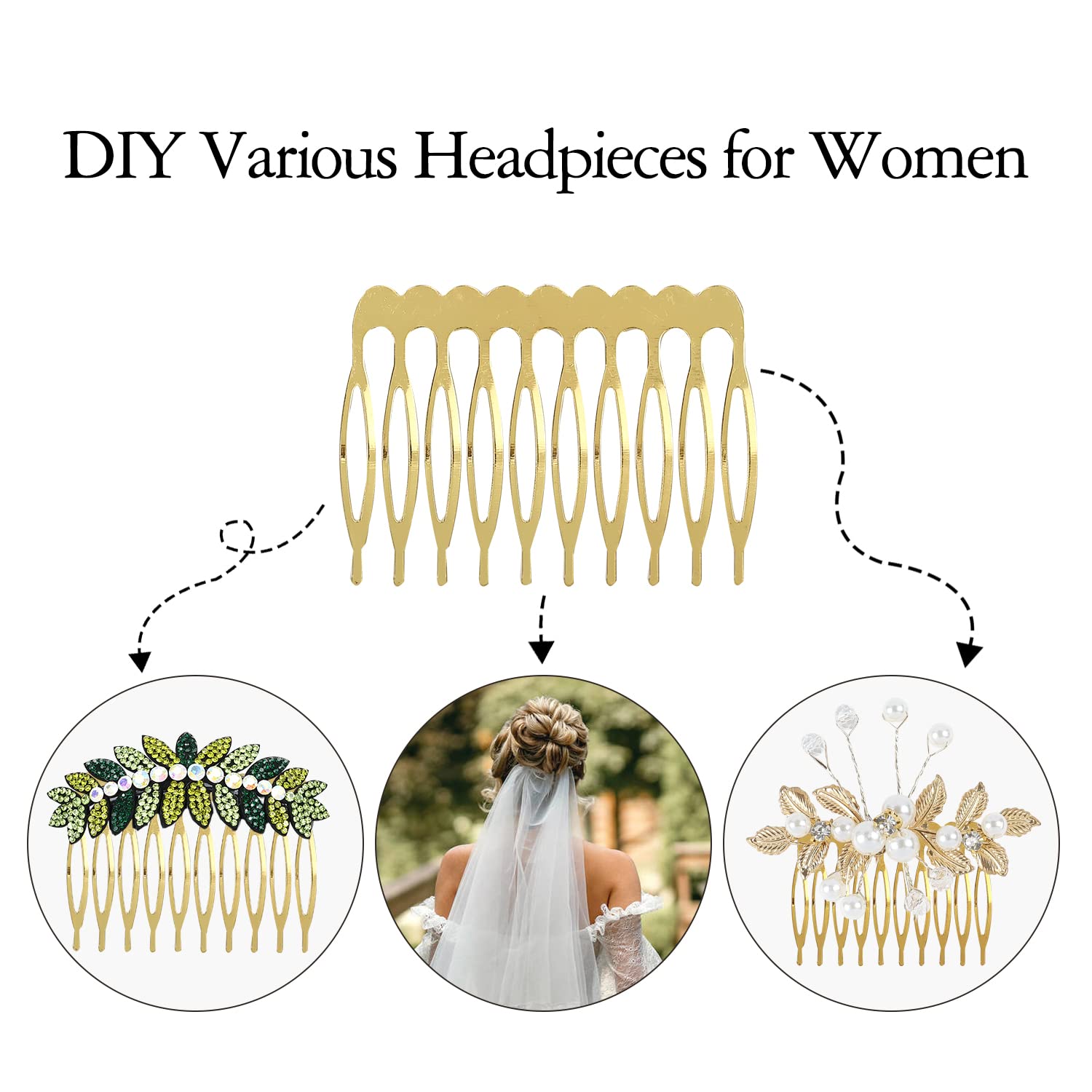 Lawie 20 Pack Bulk 10 Teeth Gold Metal Side Hair Combs Plain Blank Crafting Diy Wire Slide Combs Wedding Bridal Veil Combs Decor