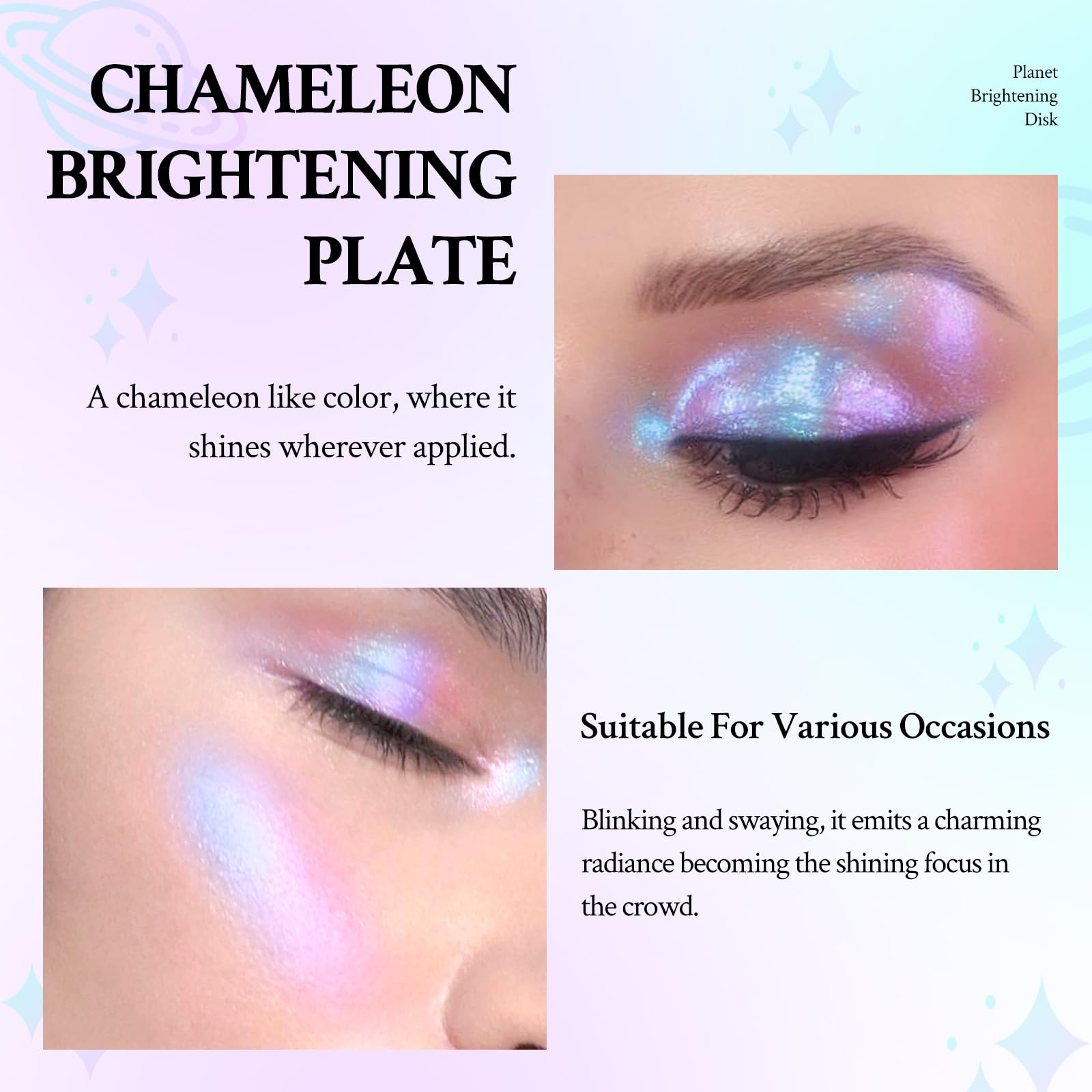 HOSAILY Chameleon Face Highlighter Palette - Multichrome Glitter Shimmer, 1 oz, Color Shifting Inner Corner Eye Highlighter