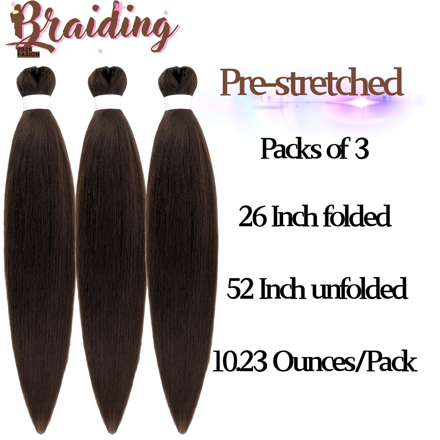 Dark Brown Pre-stretched Braiding Hair hypoallergenic ez braid Color 4 pre stretched braiding hair Extensions for Knotless Box B
