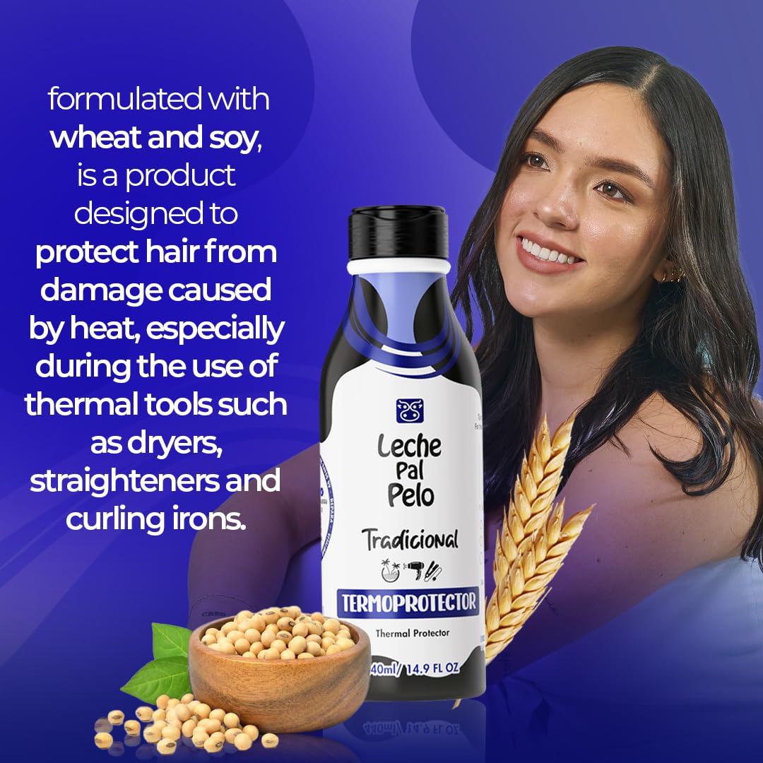 Leche Pal Pelo Hair Thermal Protectant Leave-In-Treatment With Natural Soy, Wheat And Aloe Vera, 14.9 Oz.