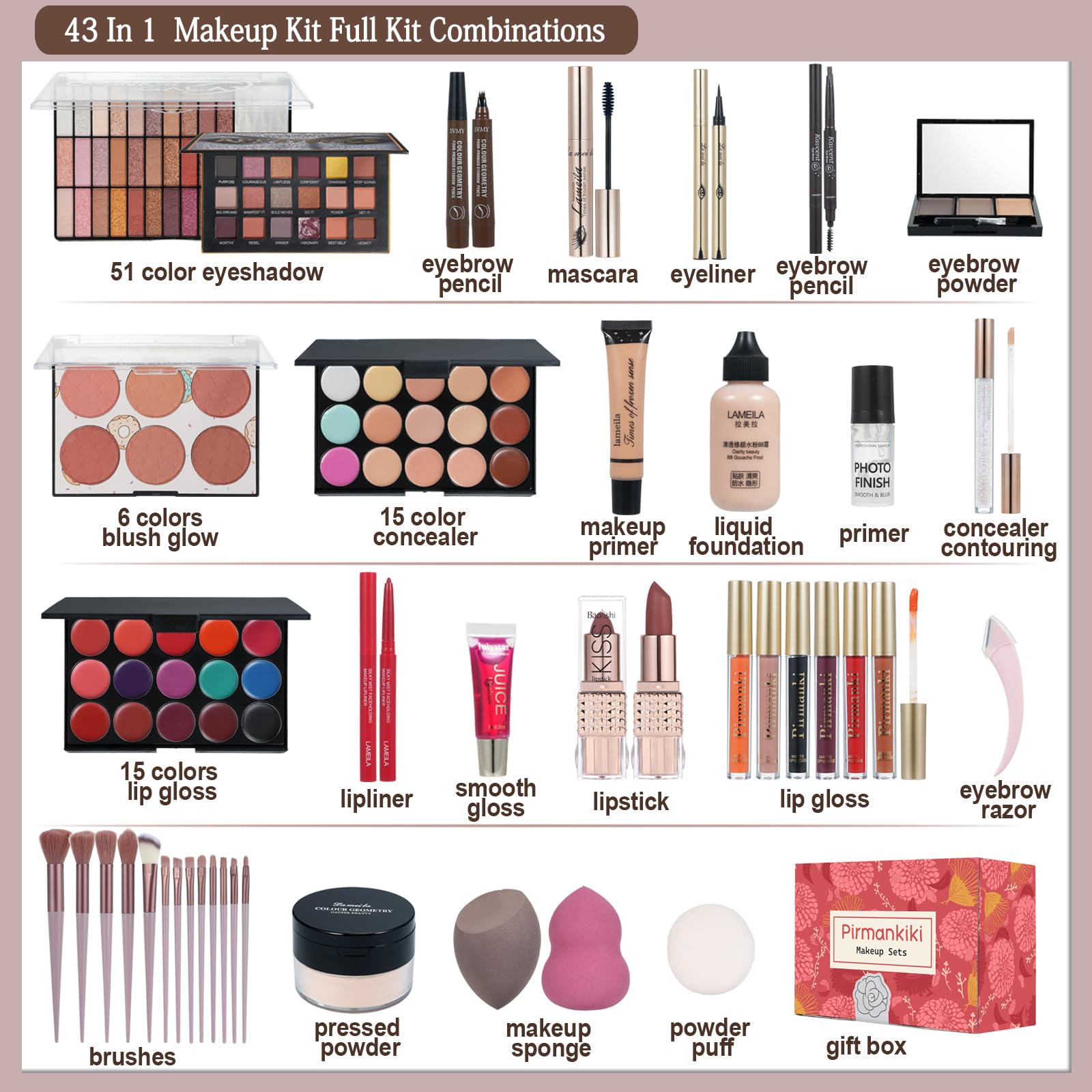All In One Makeup Kit For Women Full Kit, Makeup Gift Set For Girls & Teen, Travel Makeup Set, Professional Makeup Kit Includes