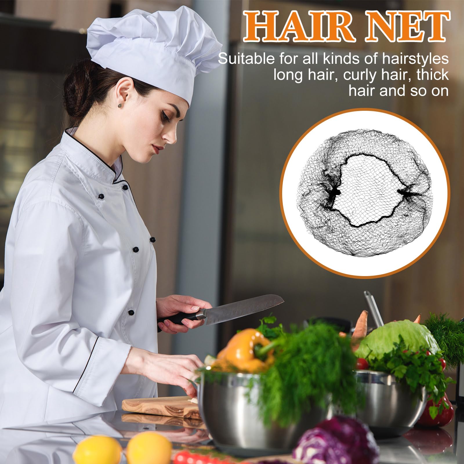 Yuxung 300 Pcs Large Hair Net for Food Service Workers Bulk Black Bun 24 Inches Wig Invisible Nylon Hair Nets for Women Restaura
