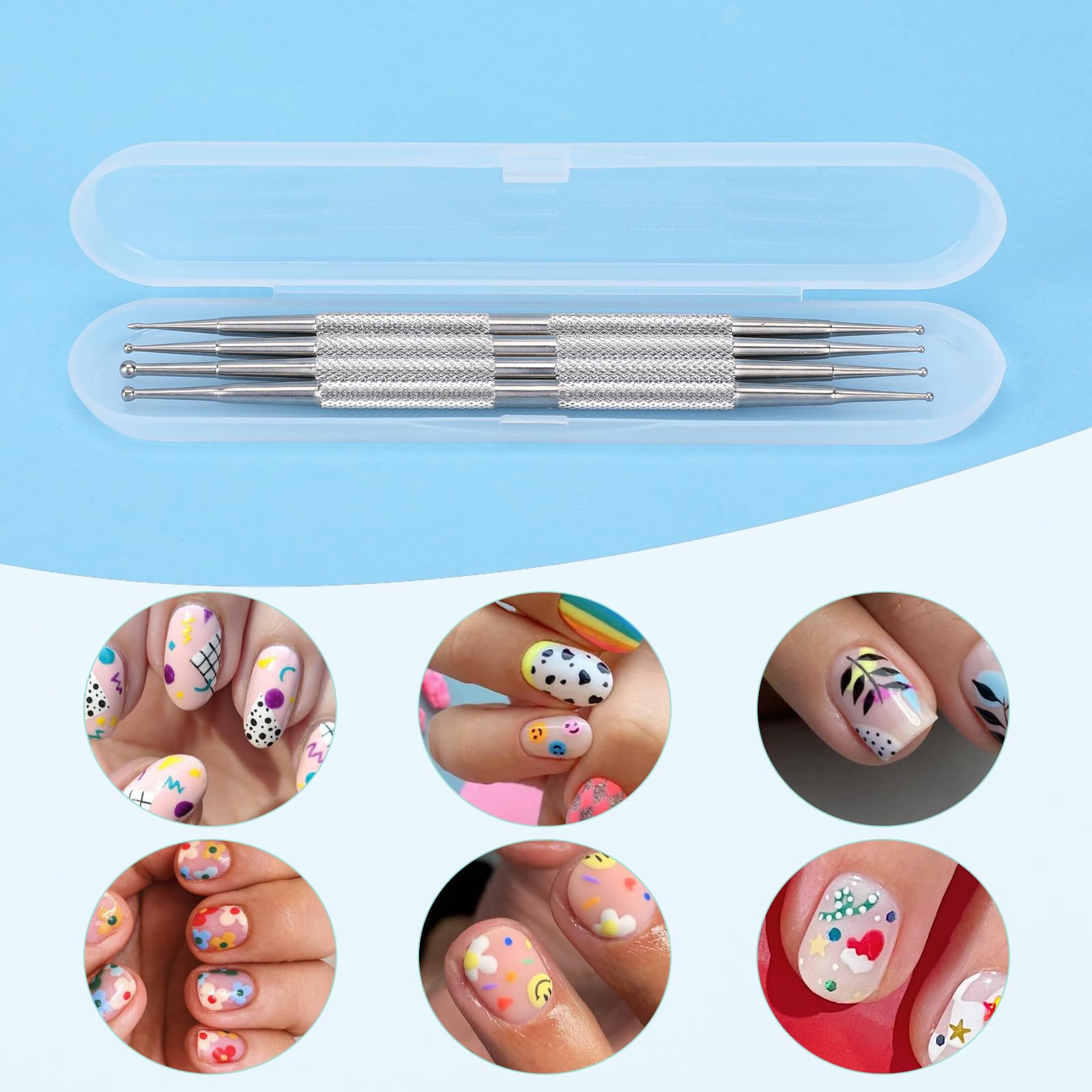 Dotting Tools,4 Pcs Professional Ball End Nail Art Tools Nail Art Brushes Nail Design Tools Stailess Steel Dotting Pen Tool Nail
