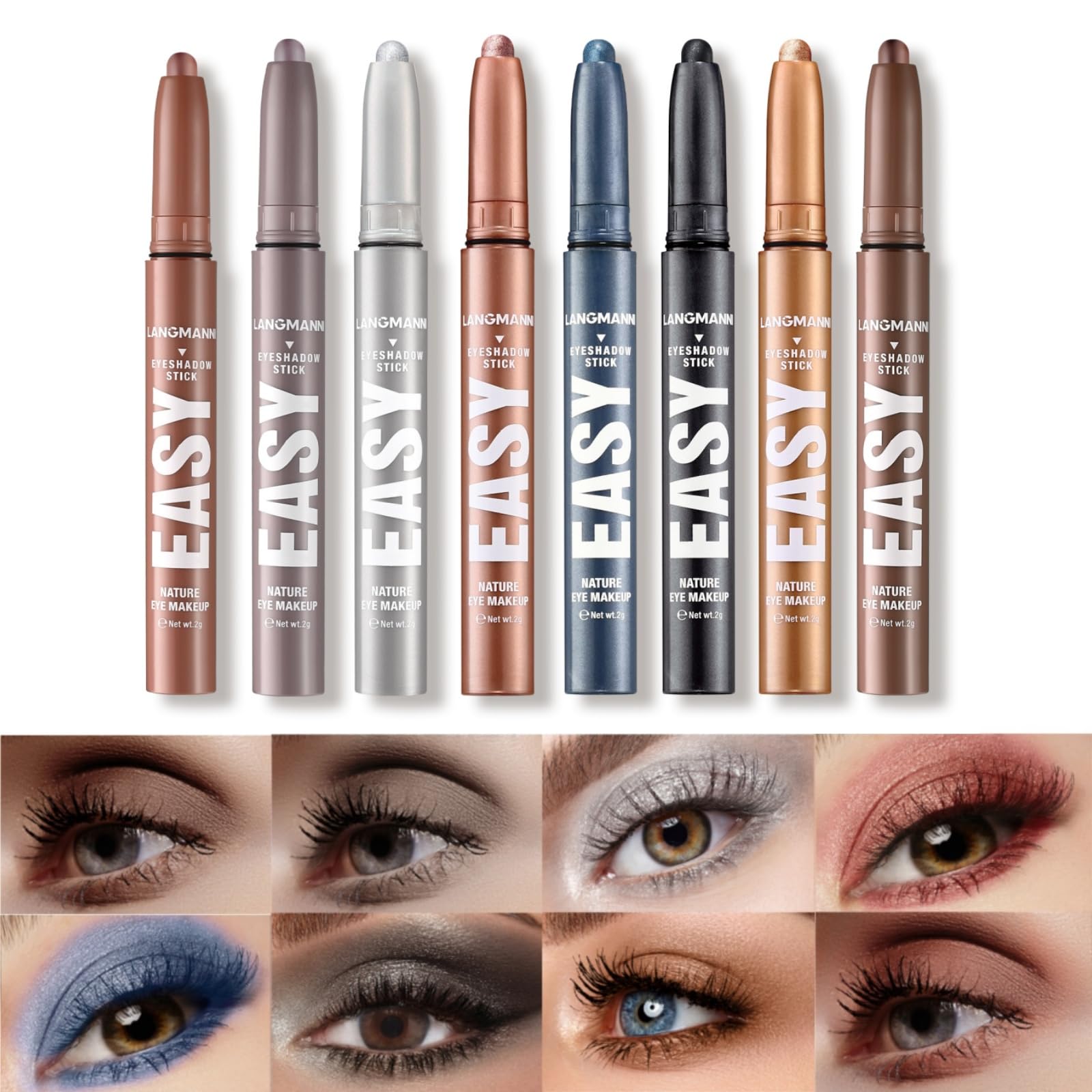 Jolilab Eyeshadow Stick Set, 8 Colors Matte Professional Bright-Colored Contouring And Highlight Eyeshadow Stick, Cream Eyeshado