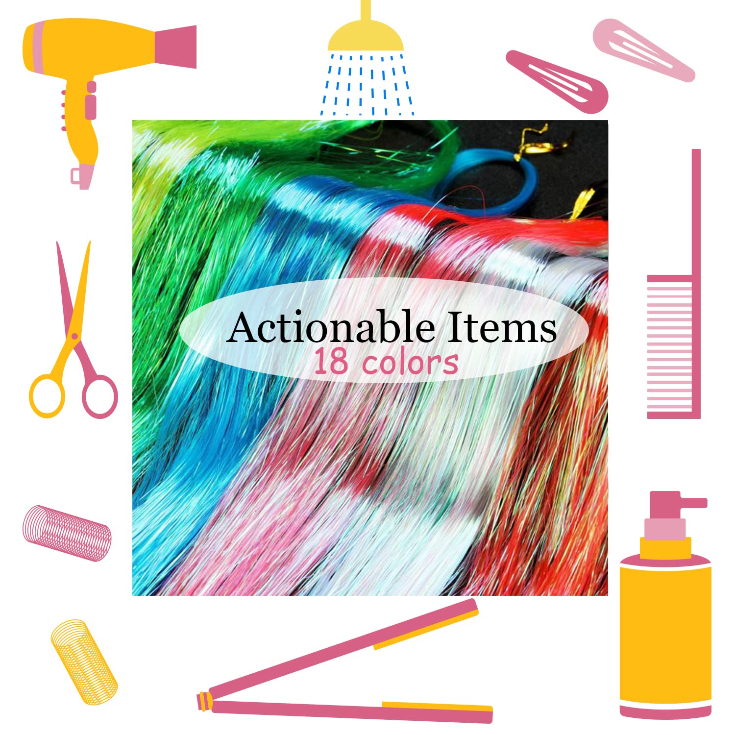 Hair Tinsel Kit 18 Colors, 3600 Strands 48 Inches Fairy Hair, Sparkling Hair Tensile For Christmas New Year Halloween Cosplay Pa