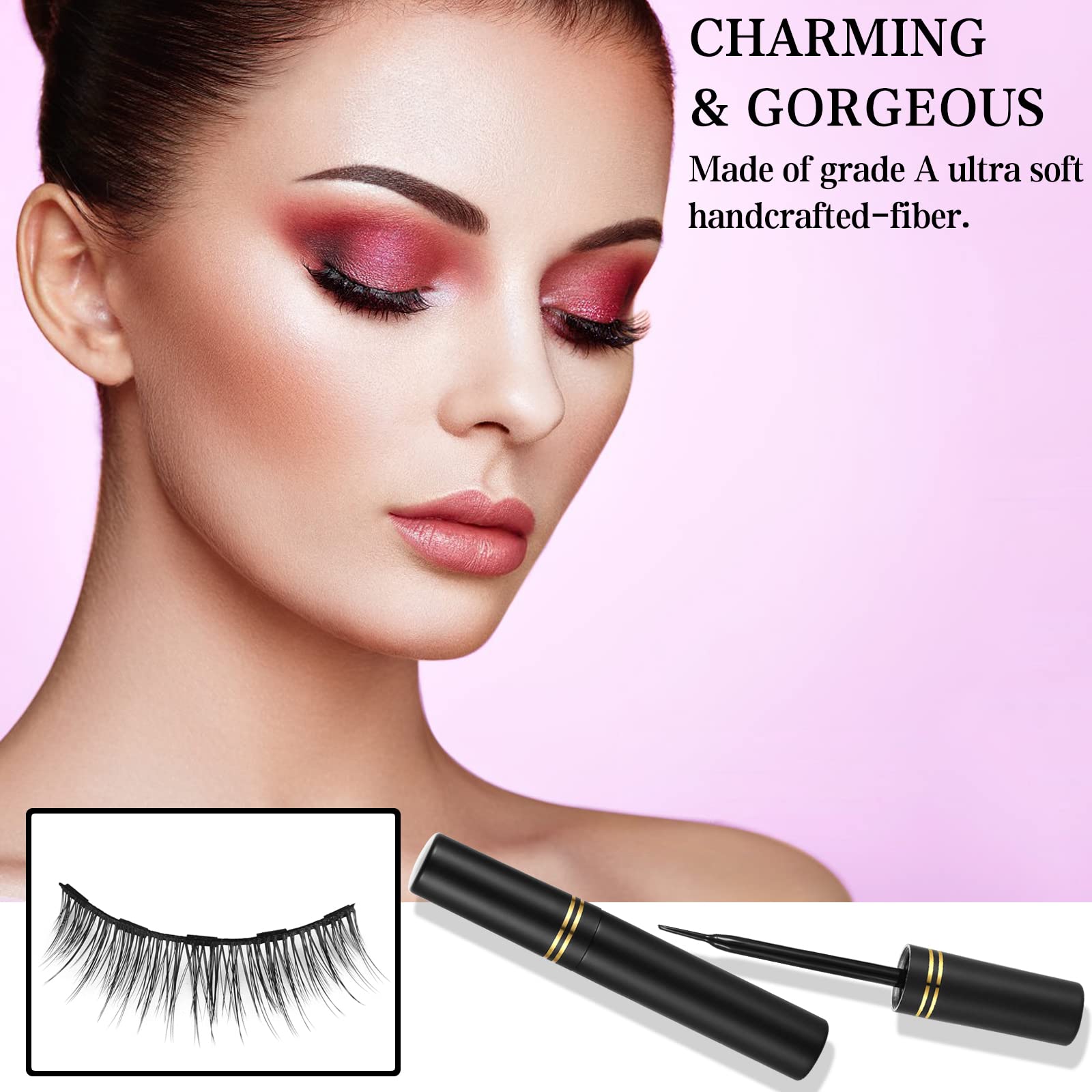 Magnetic Eyelashes And Eyeliner Kit, 12 Pairs Reusable Magnetic Lashes With Eyeliner And Tweezers, 3D Natural Look False Eyelash