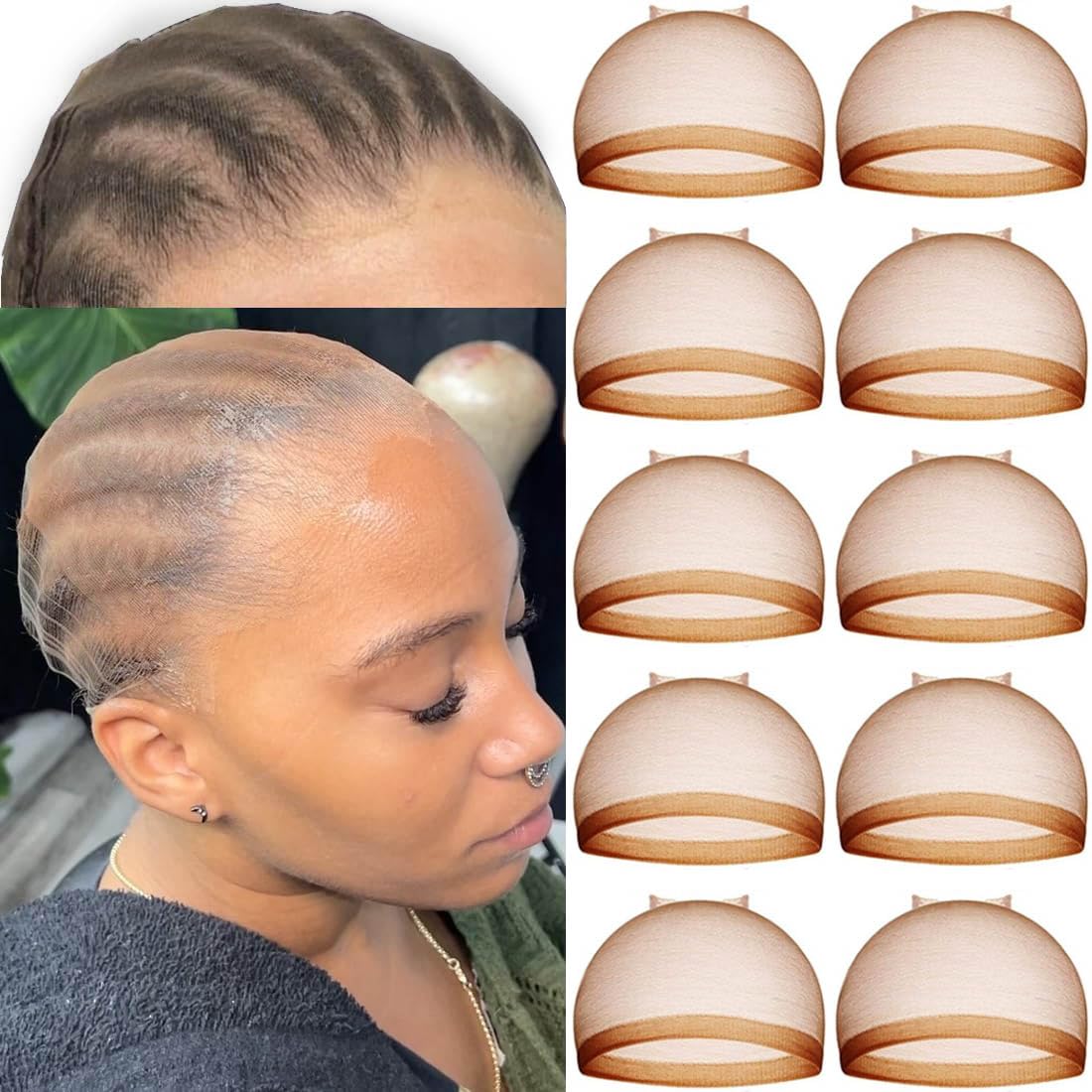 10 Pcs Dark Brown Transparent HD Wig Cap, Thin Nylon Cap for Women, Suitable for Parties, Weddings, Graduations, Cosplay, Hallow