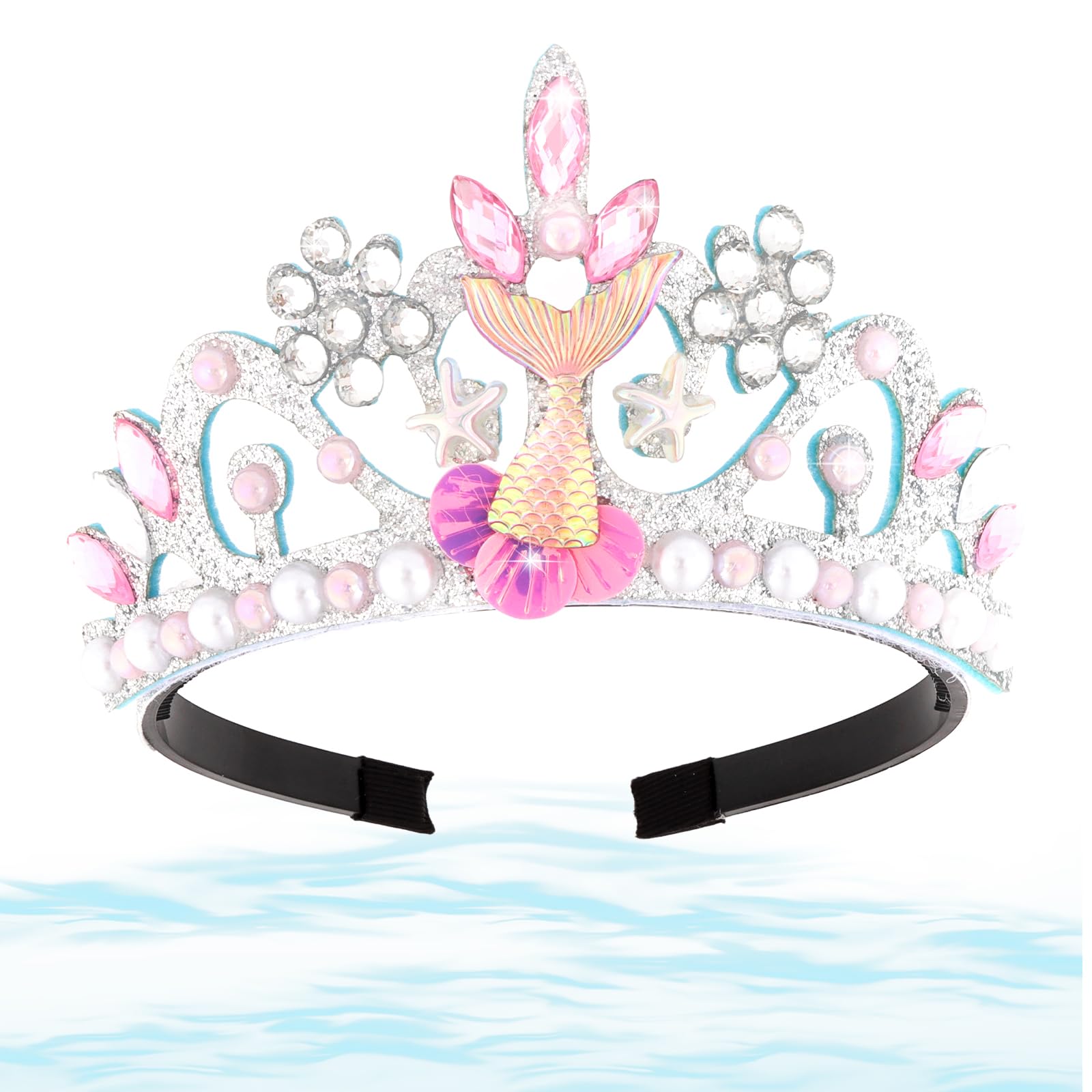 CIEHER Mermaid Crown Tiara for Women Girls Meadband Birthday Decorations Hair Accessories Costume Princess Mermaid Tail(Pink)