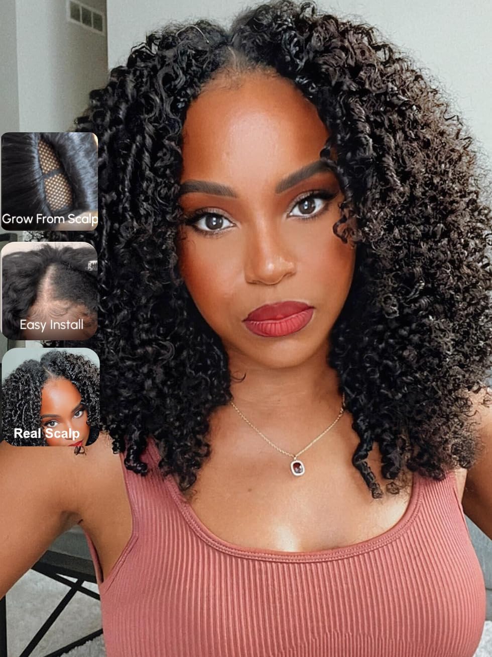 Unice Easicontour V Part Wigs Human Hair Jerry Curly Glueless Wigs Human Hair Clip In Vpart Wig Minimal Leave Out Upgrade U Part