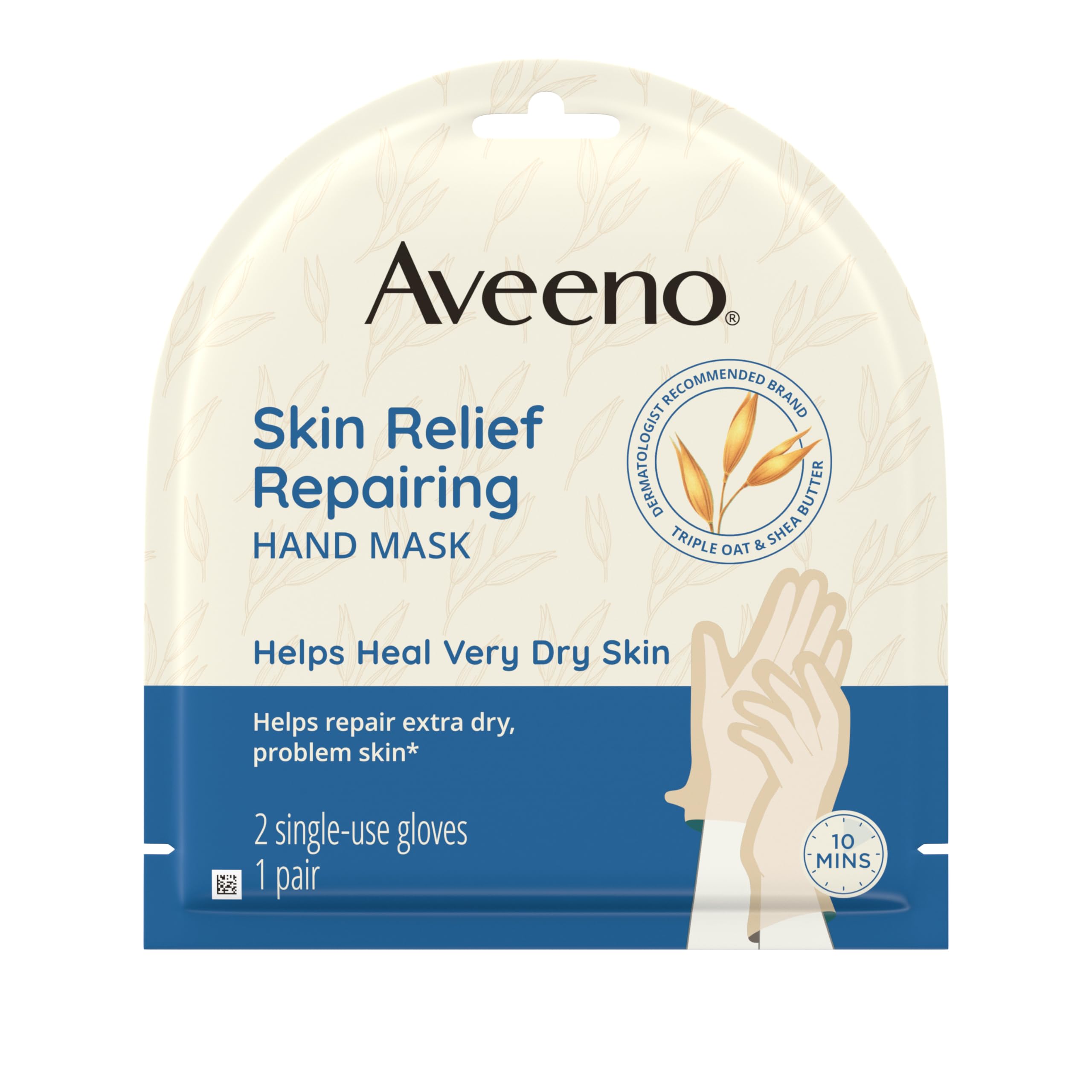 Aveeno Skin Relief Repairing Hand Mask, Moisturizing Gloves with Prebiotic Oat & Shea Butter for Very Dry Skin, Hand Care for Se