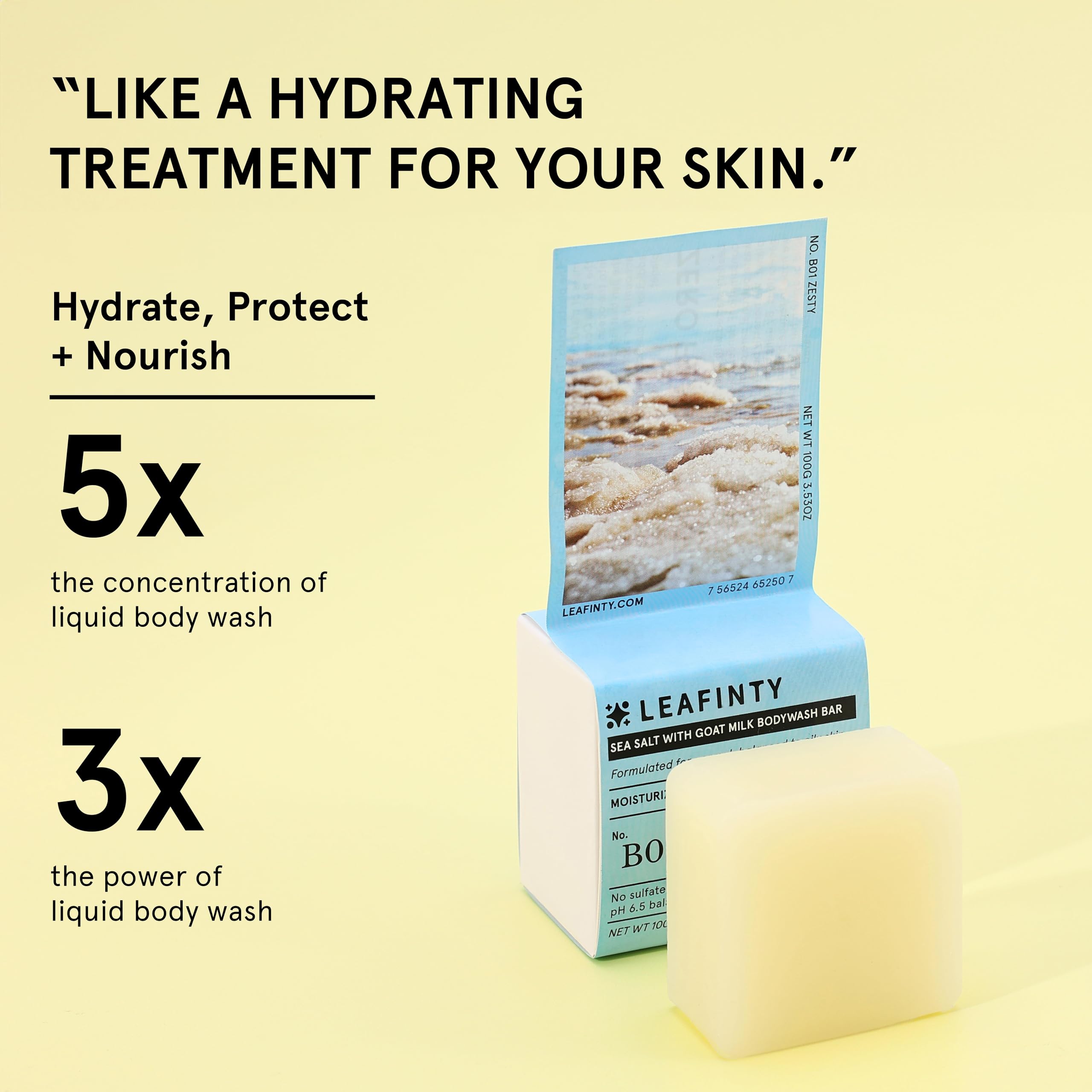 Leafinty Sea Salt With Goat Milk Bodywash Bar Soap For Normal, Balanced To Oily Skin Made With Natural Ingredients, Sustainable,