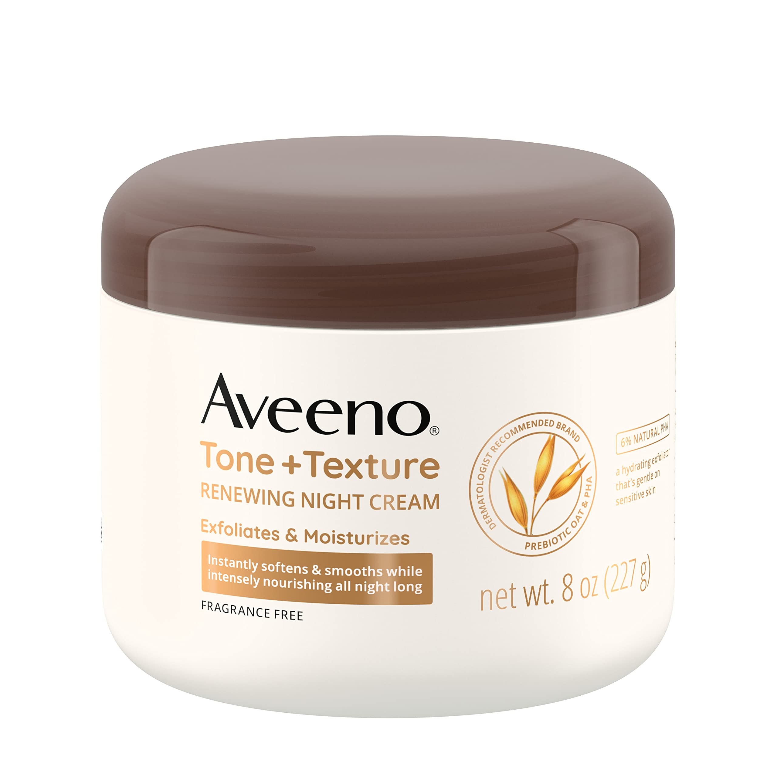 Aveeno Tone + Texture Renewing Body Night Cream With Prebiotic Oat, Gently Exfoliates & Moisturizes Sensitive Skin, Instantly So