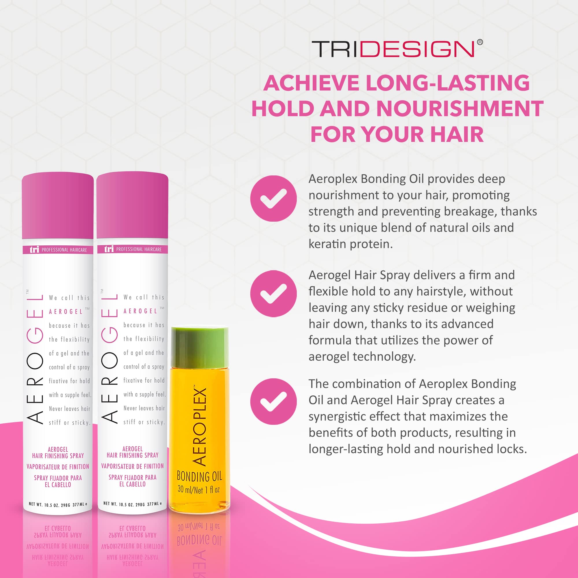TRI Design Aerogel Hairspray & Aeroplex Bonding Oil Bundle - Hair Finishing Spray for Volumizing, Control, Repair & Prevent Brea