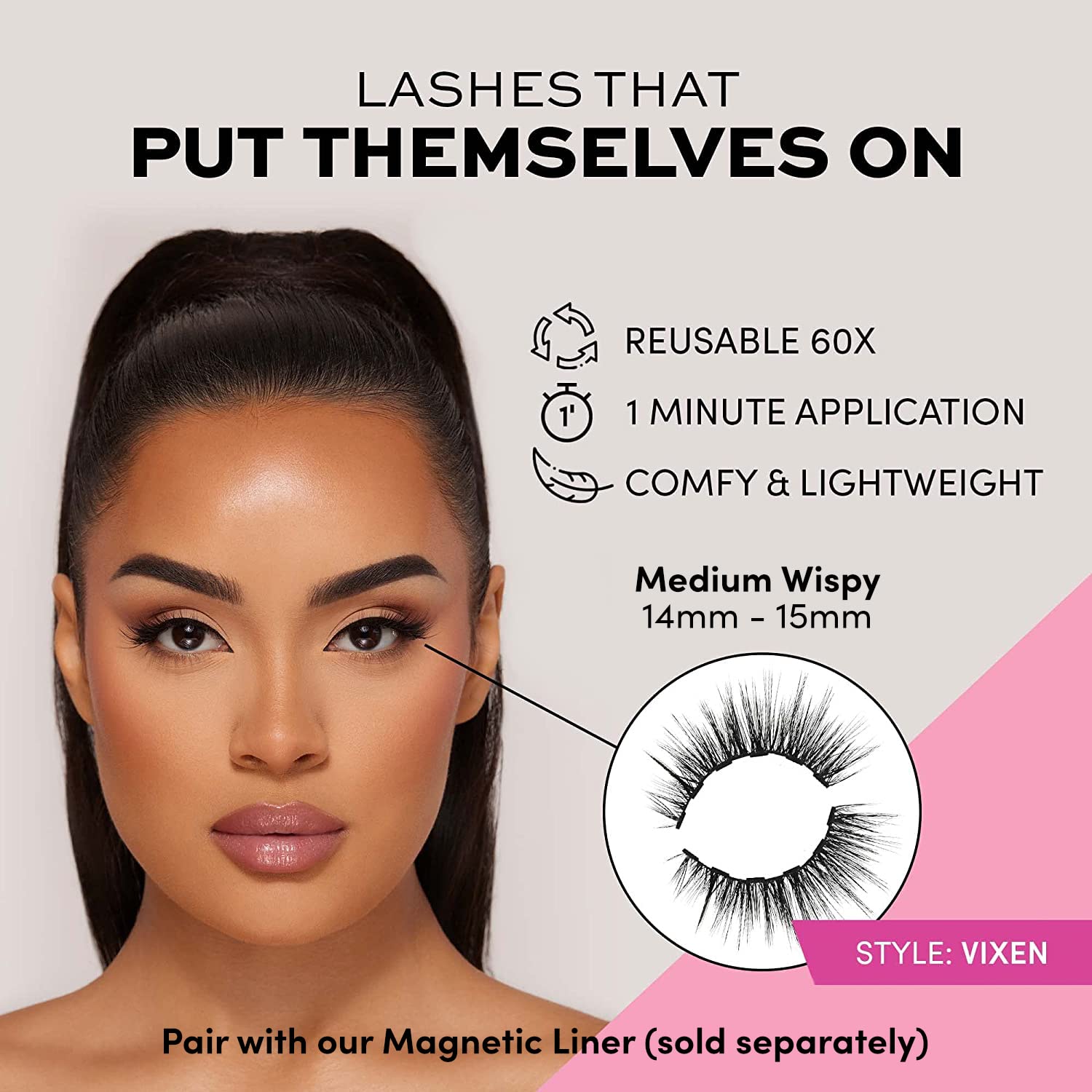 Glamnetic Magnetic Eyelashes - Vixen | Long Magnetic Lashes, 60 Wears Reusable Wispy Faux Mink Lashes, Dramatic Party Lashes - 1