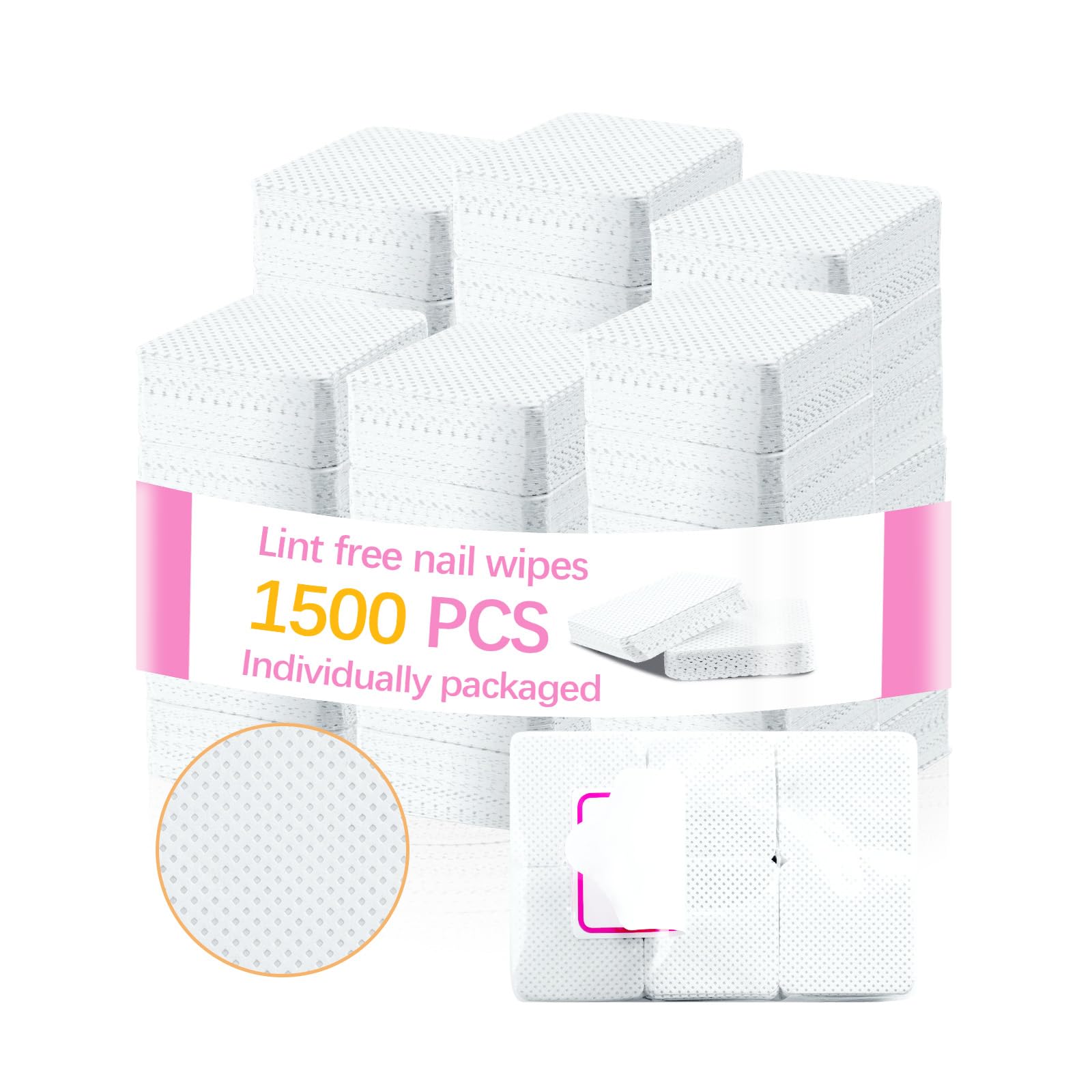 1500 Pcs Lint Free Nail Wipes, White No Lint Nail Wipes for Gel Nails Lint Free Polish Remover Wipe Eyelash Extensions Glue Nail