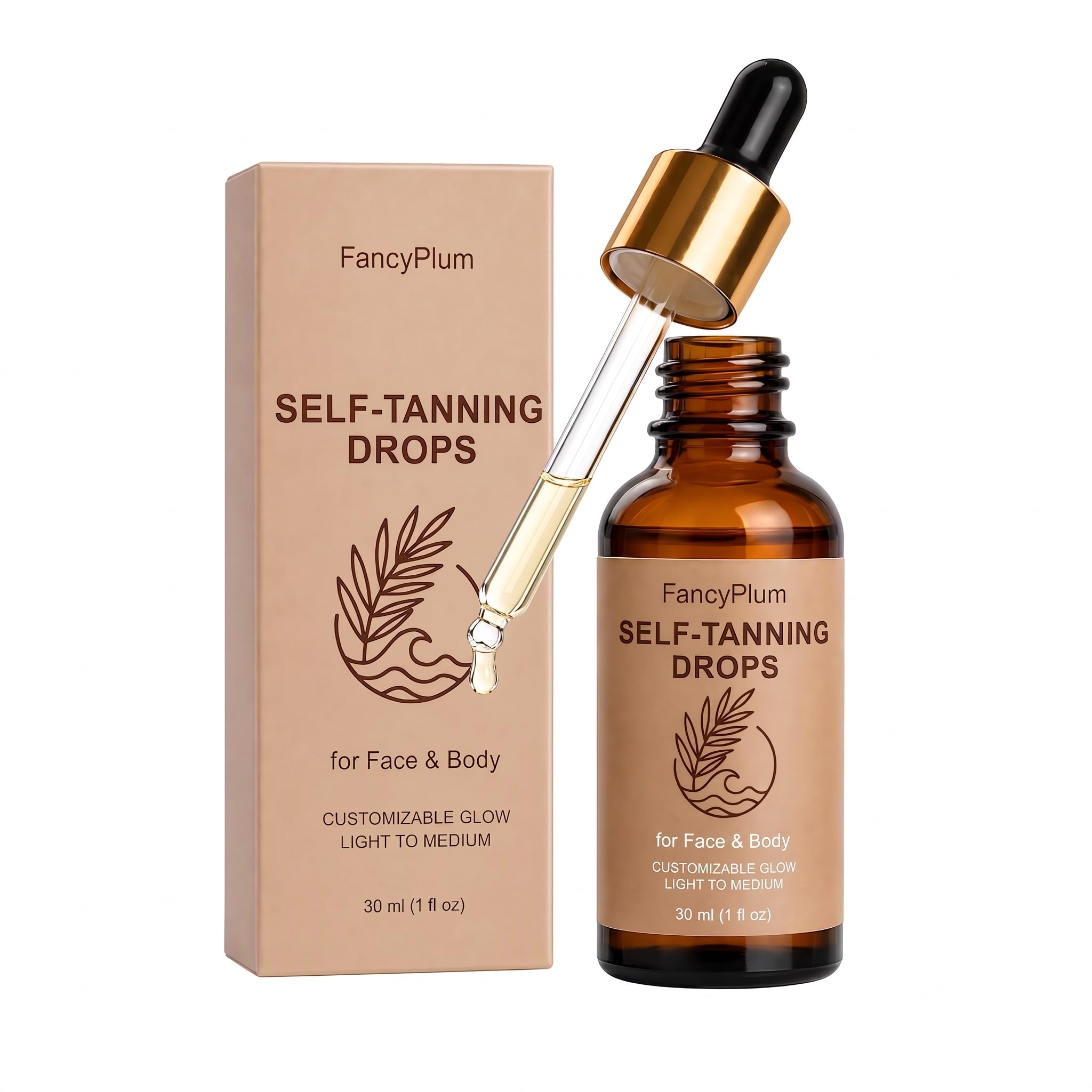 Self Tanning Drops for Face & Body, Sunless Tanning Drops Medium Glow, SunKissed Bronze, StreakFree, Customizable Glow, 1 Fl O