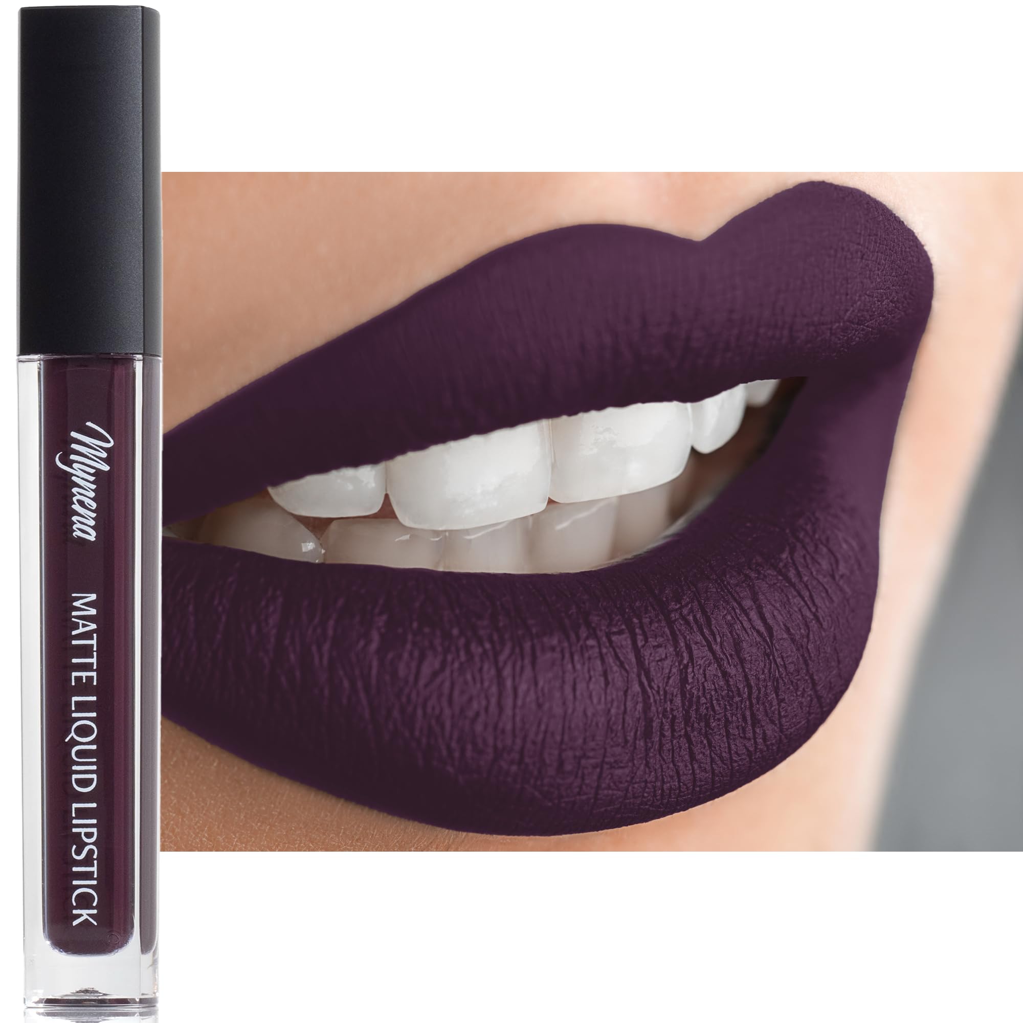 Mynena Deep Eggplant Long-Lasting Matte Liquid Lipstick Intense Color Smudge-Proof & Waterproof Comfortable Hydrating Shea Butte