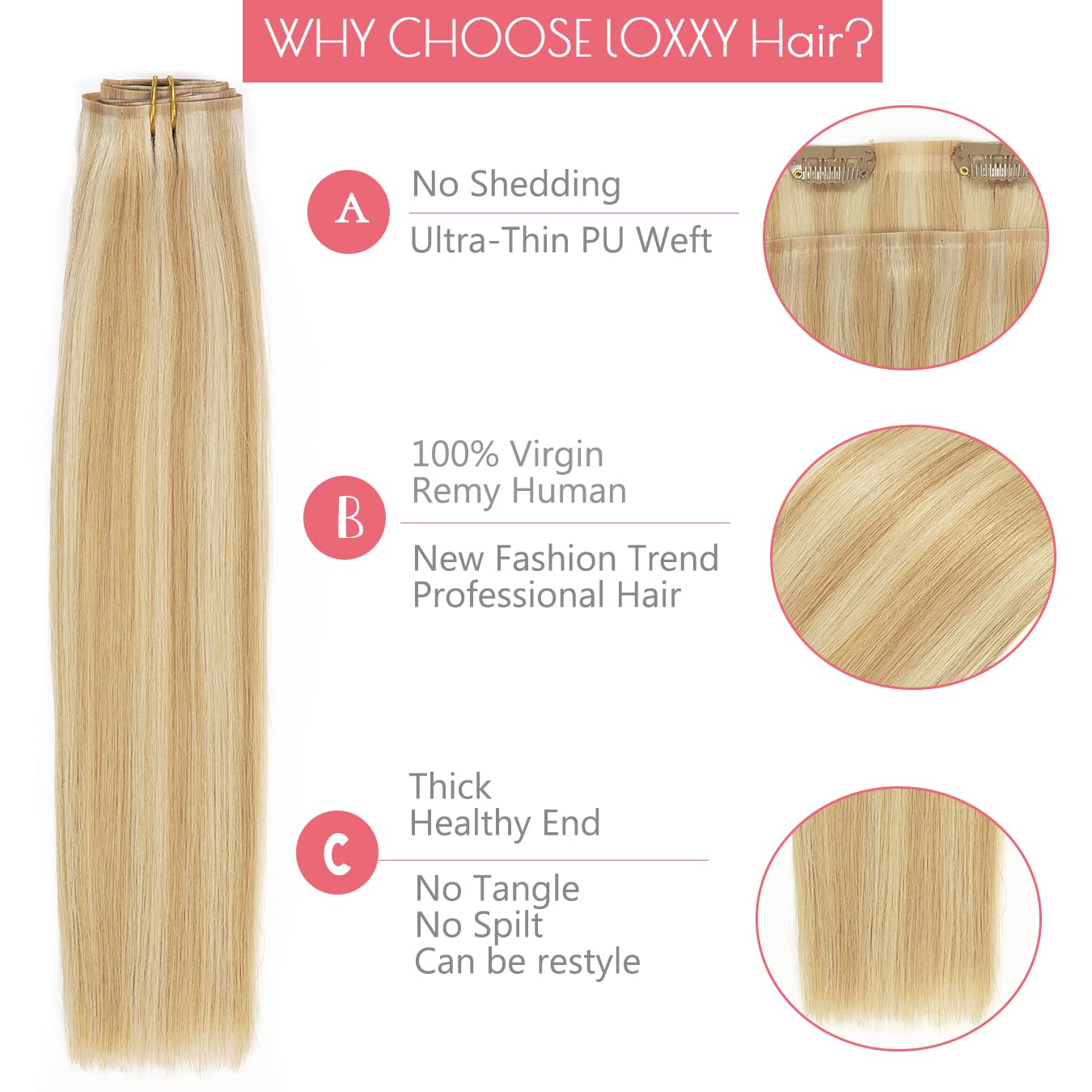Loxxy Blonde Clip In Hair Extensions 18Inch Remy Human Hair Piano Light Golden Brown Mixed With Platinum Blonde Color Seamless H