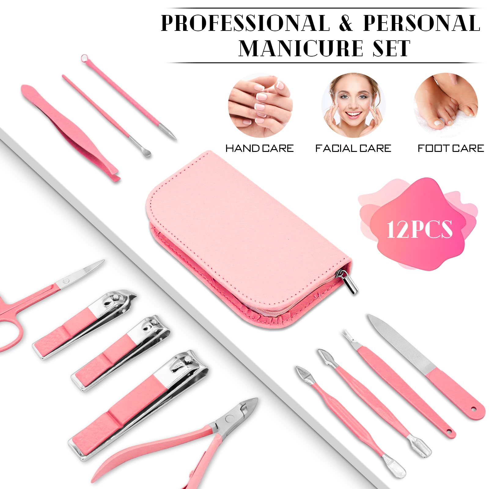 Bleswin Manicure Pedicure Set, 12 Pcs Nail Care Kit For Women, Mens Nail Grooming Kit, Manicure & Pedicure Tools & Accessories,