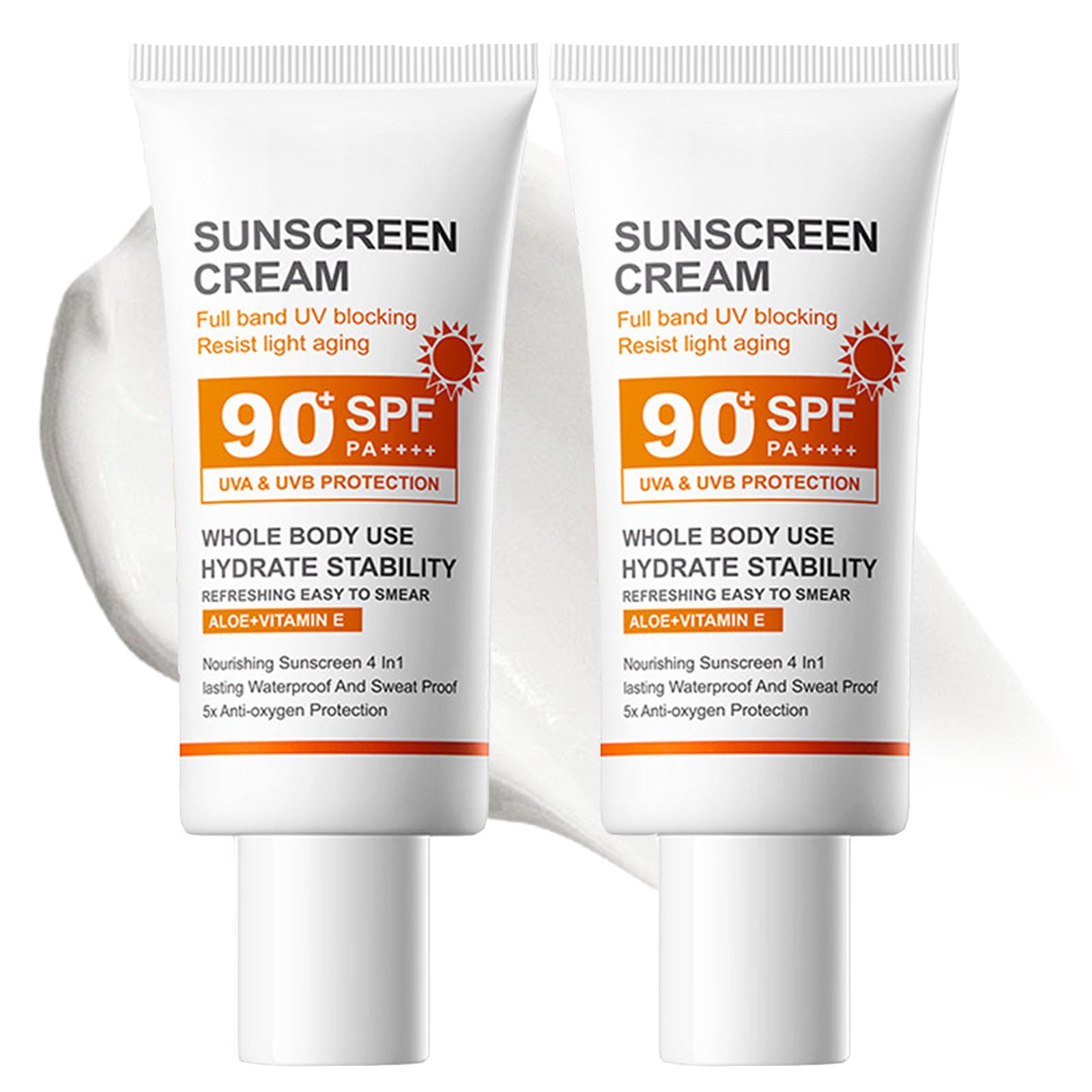 INSEEK Sunscreen SPF 90 2 Pack, Long Lasting Broad Spectrum UVA/UVB Protection Face & Body, Moisturizing Sunscreen with Aloe Ver