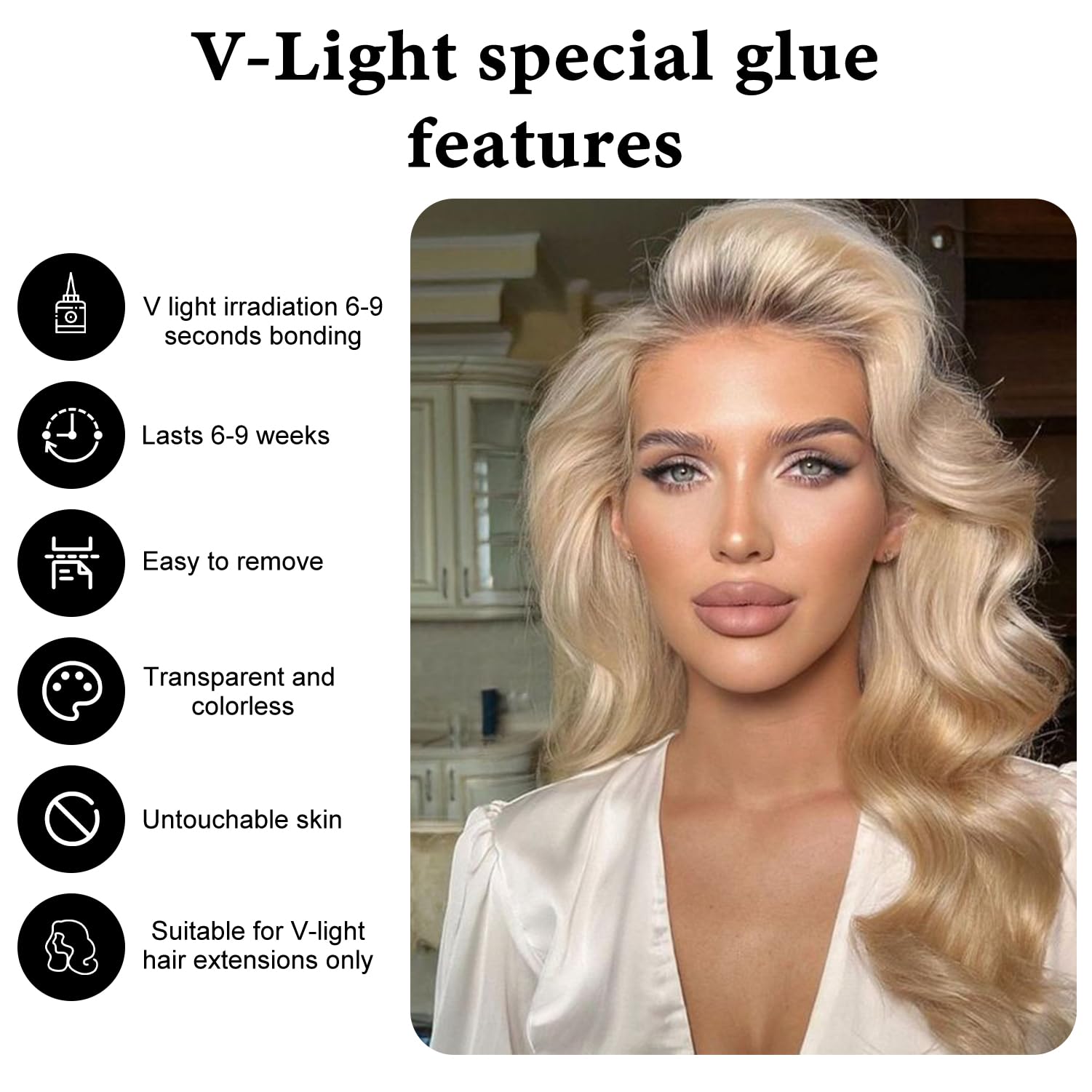 V Light Hair Extensions Kit Mini V Light Hair Extension Set With V Light Lamp*1 V Light Glue*2 Hair Extensions Remover*2 Vlight
