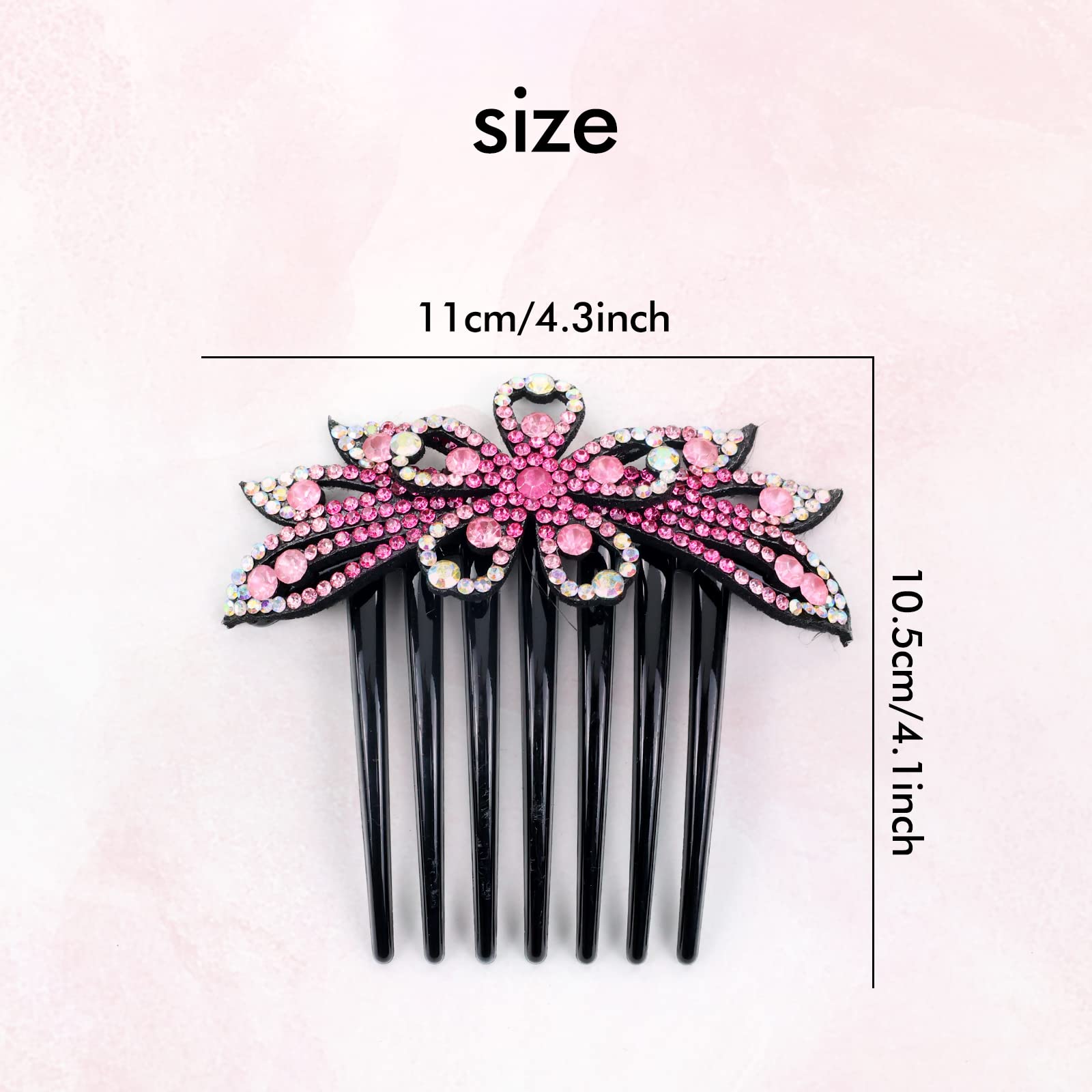 Lawie 6 Pack Large Crystal Rhinestone Side Comb Fancy Sparkly Jeweled Long Teeth Plastic Decorative Hair Combs Accessories Frenc