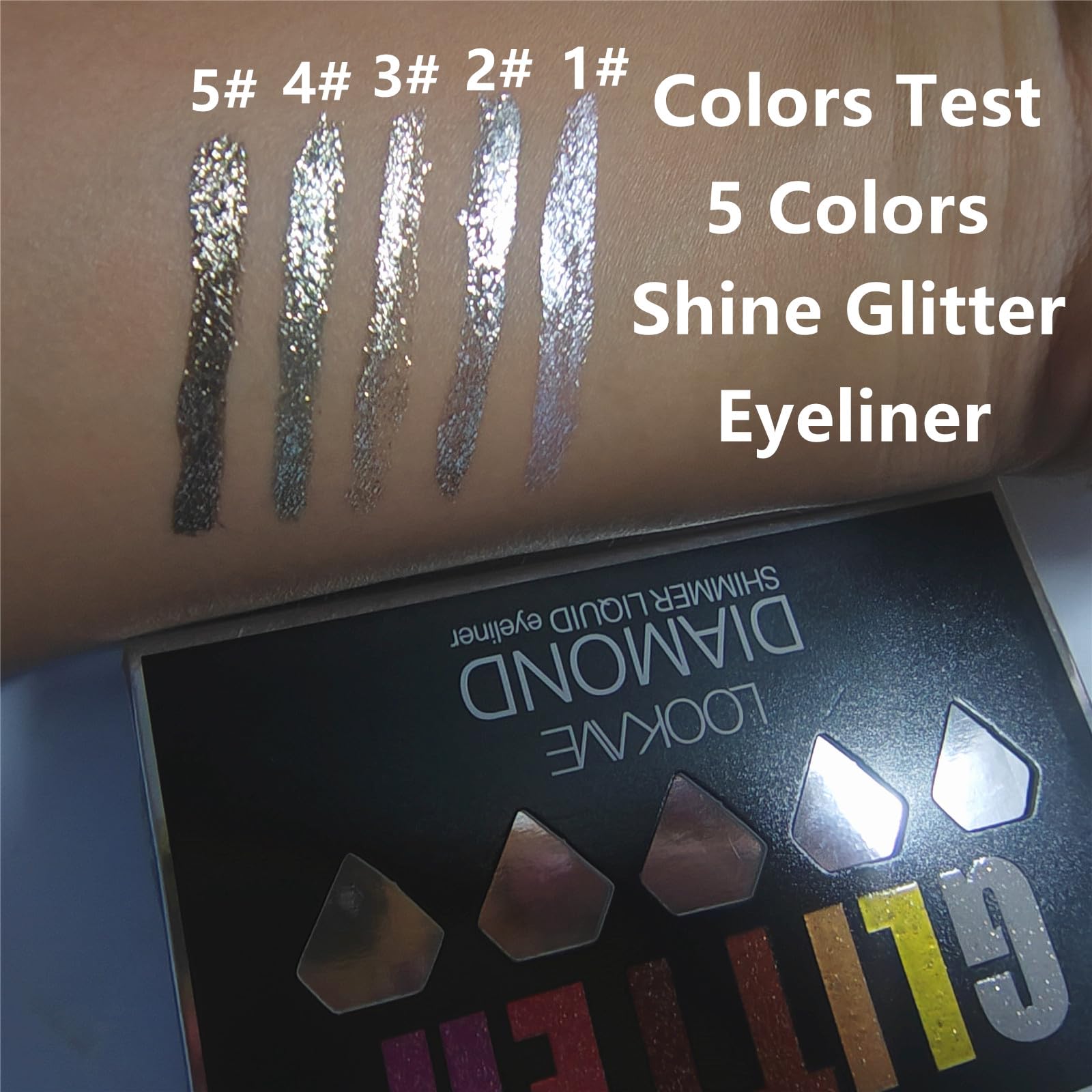Go Ho Glitter Eyeliner Colorful Set,5 Colors Metallic Shimmer White Silver Brown Diamond Shine Eye Liner,Glitter Eyeshadow,Water