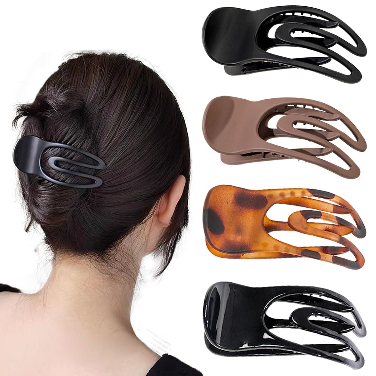 Ainvhh 4 PCS French Concord Flat Hair Clips for Women, 3.54 Inch Curved Hair Claw Clips Alligator Hair Barrettes Volume No Slip 