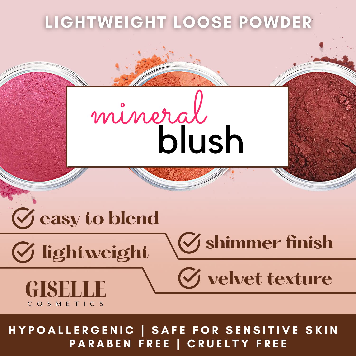 Giselle Cosmetics Red Hawaii Matte Blush Makeup Mineral Makeup Pure Talc Free Minerals Matte Loose Face Makeup Powder Blush For