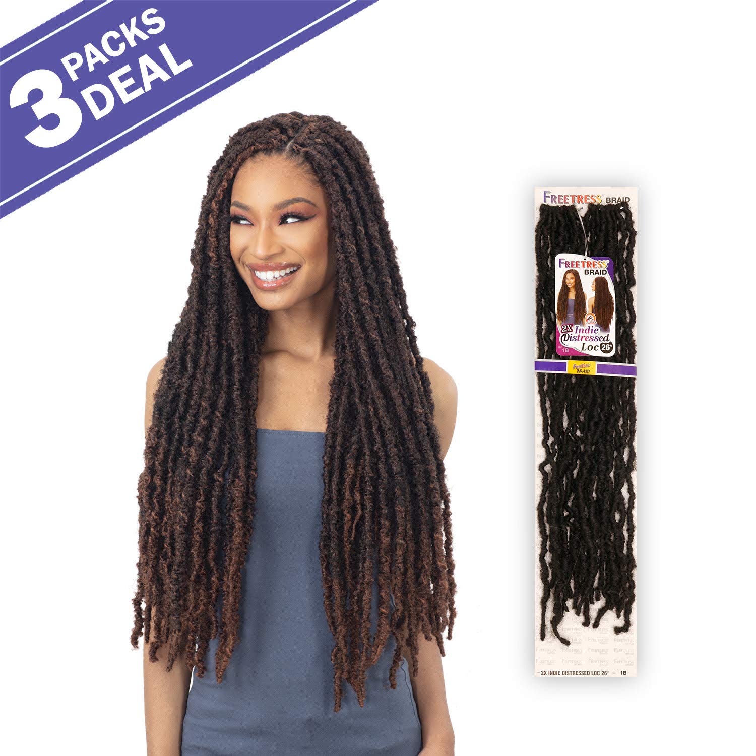 Freetress Crochet Braids 2X Indie Distressed Loc 26'' (3-Pack, 2)