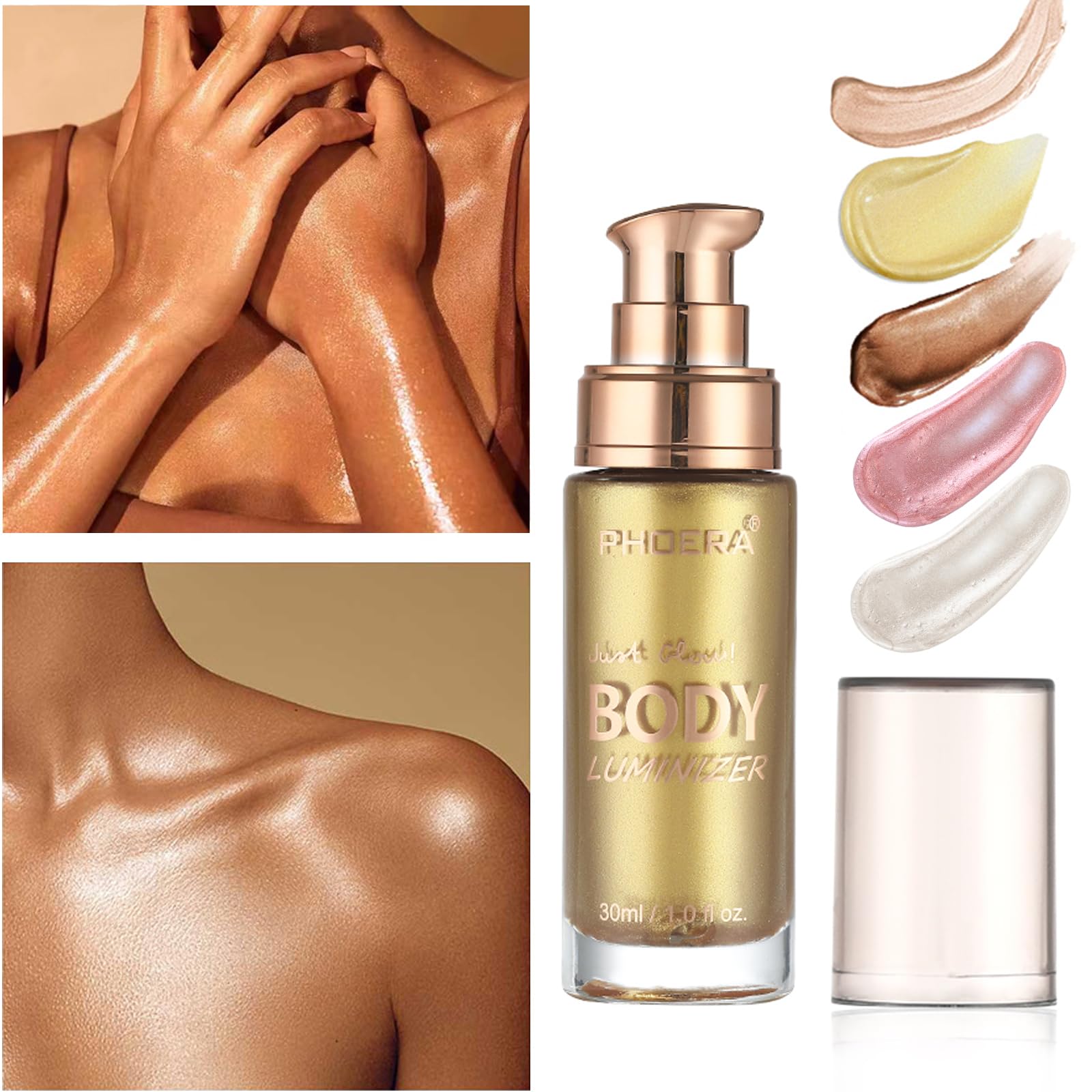 Shimmer Oil, Waterproof Long Lasting Moisturizing Bronze Body Luminizer Glow for Face & Body, Liquid Illuminator Highlighter 1oz