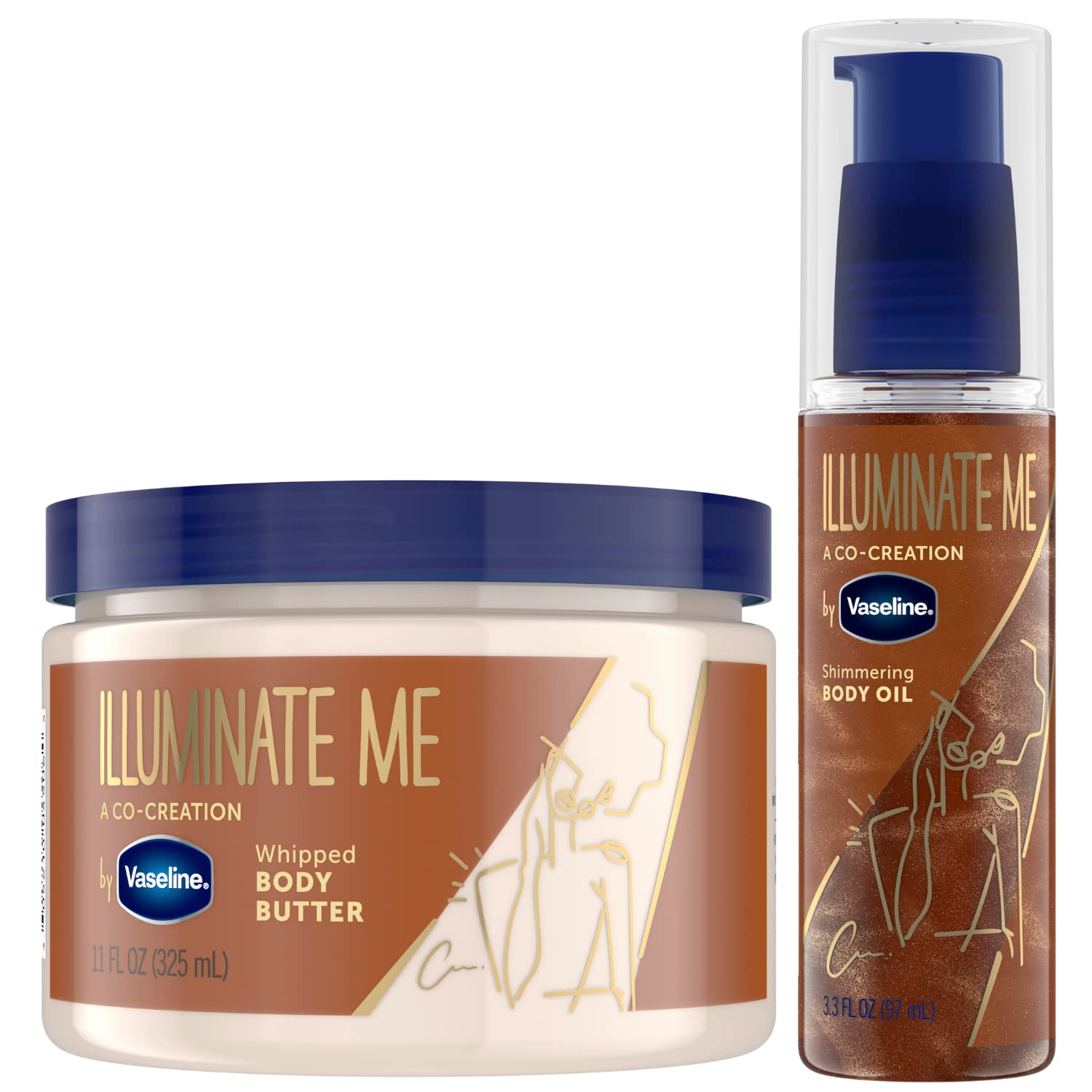 Vaseline Illuminate Me Body Butter & Body Oil - Shimmering Body Bronzer, Hydrating Whipped Organic Shea Butter with 24-Hour Mois