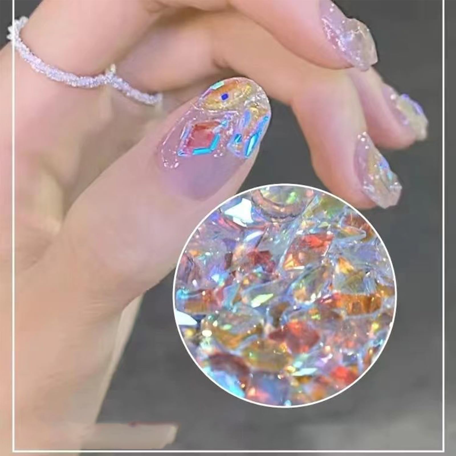 200Pcs Aurora Nail Art Rhinestones Multi Shapes Mix 3D Glass Crystal Nail Gems Nail Charms Craft Heart Bear Star Irregular Iride